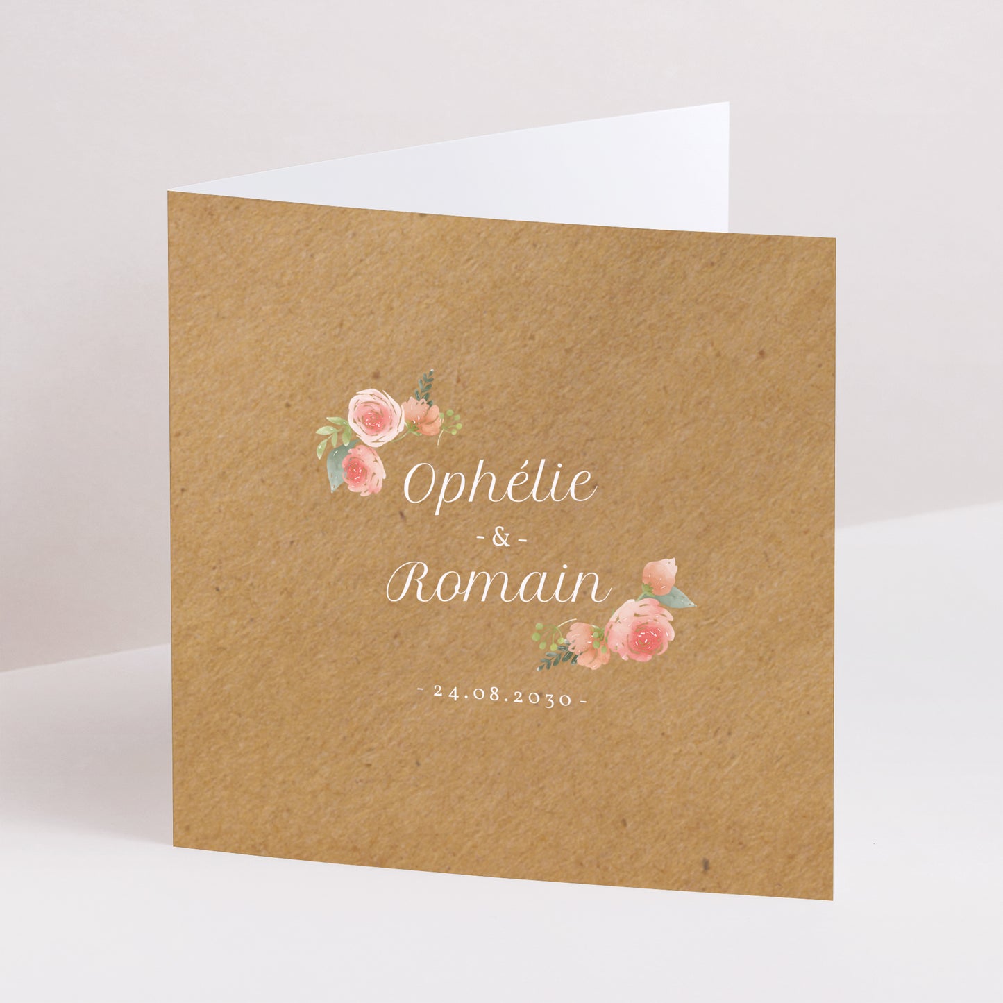 Faire-part Mariage Carré double volet Couronne Florale photo N° 1