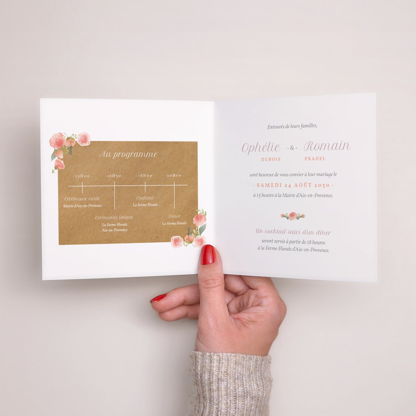 Faire-part Mariage Carré double volet Couronne Florale photo N° 2