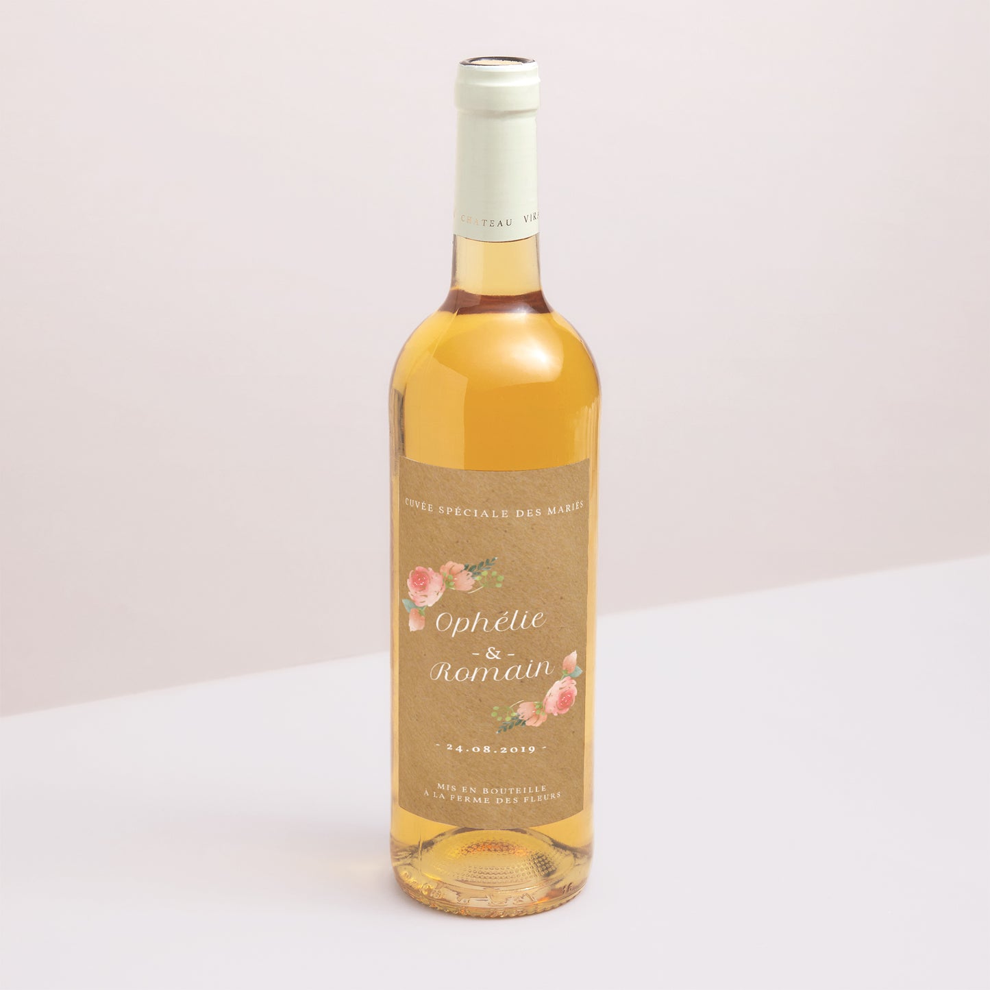 Etiquette bouteille Mariage Portrait Couronne Florale photo N° 1
