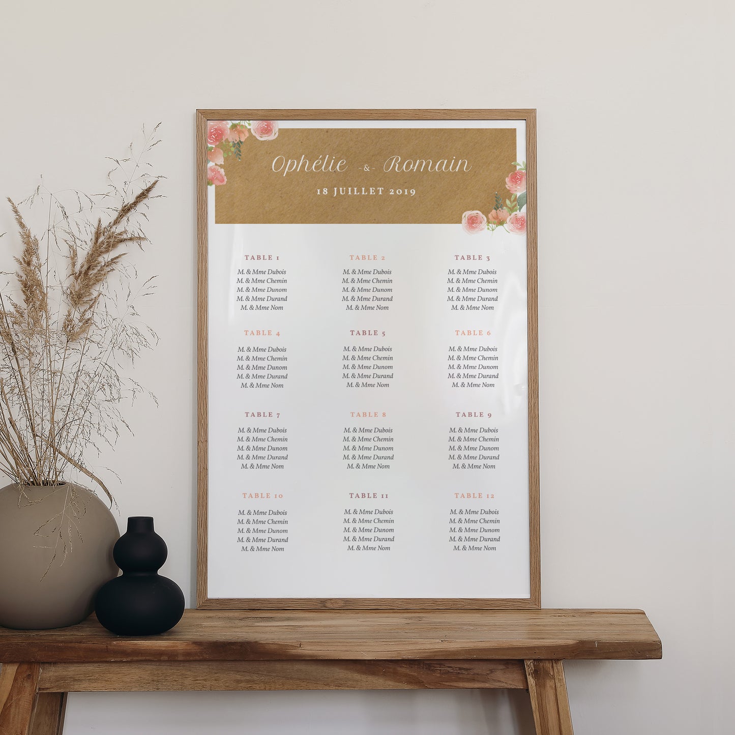 Plan de table Mariage Portrait 60 x 90 cm Couronne Florale photo N° 2