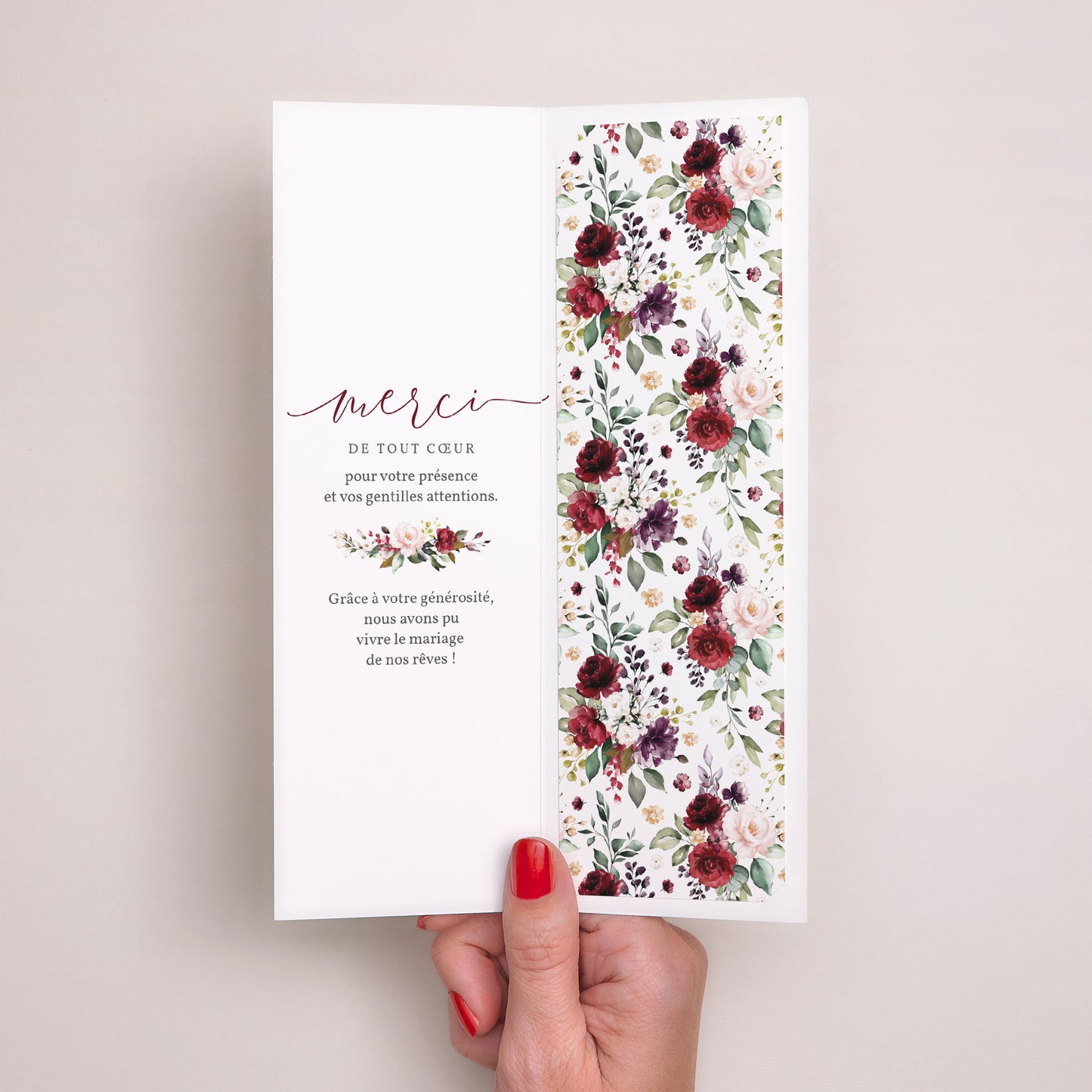 Remerciements Mariage Marque-page photo Couronne Marsala photo N° 2