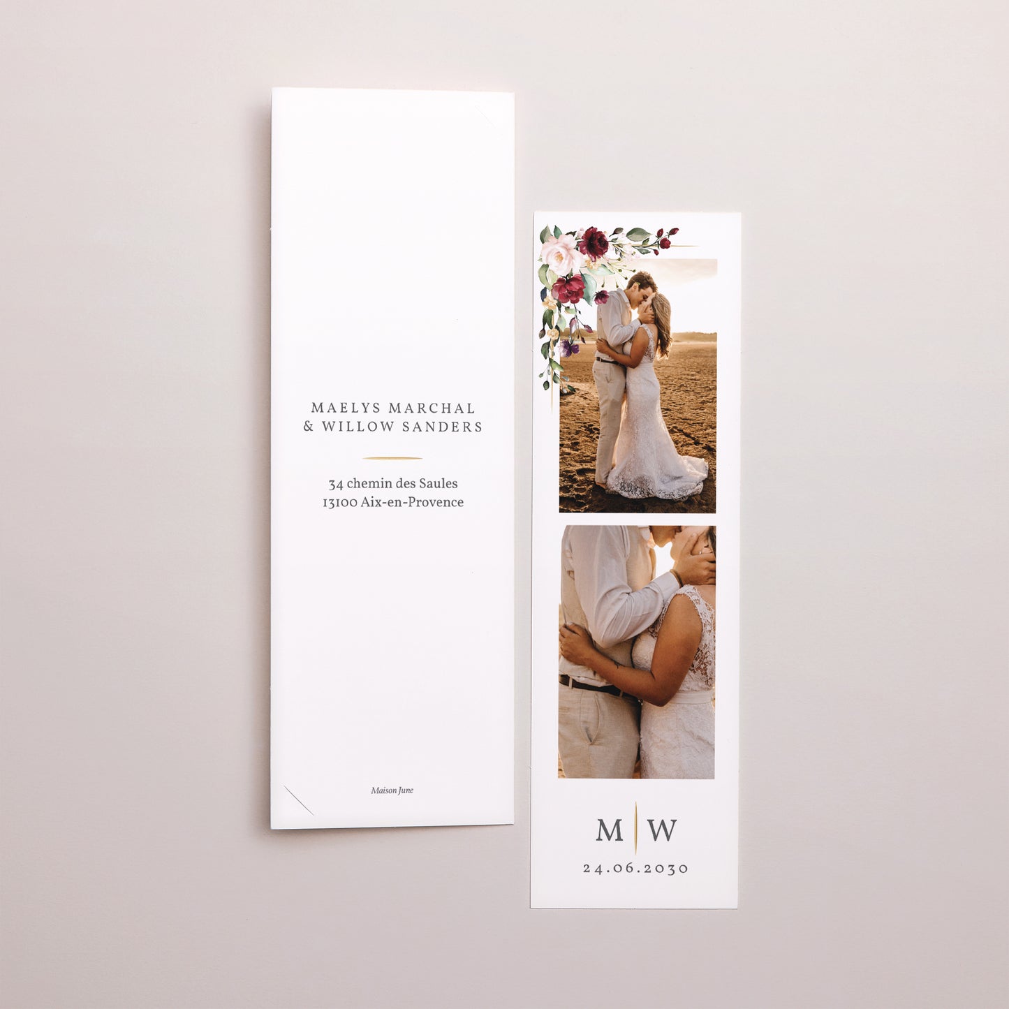 Remerciements Mariage Marque-page photo Couronne Marsala photo N° 3