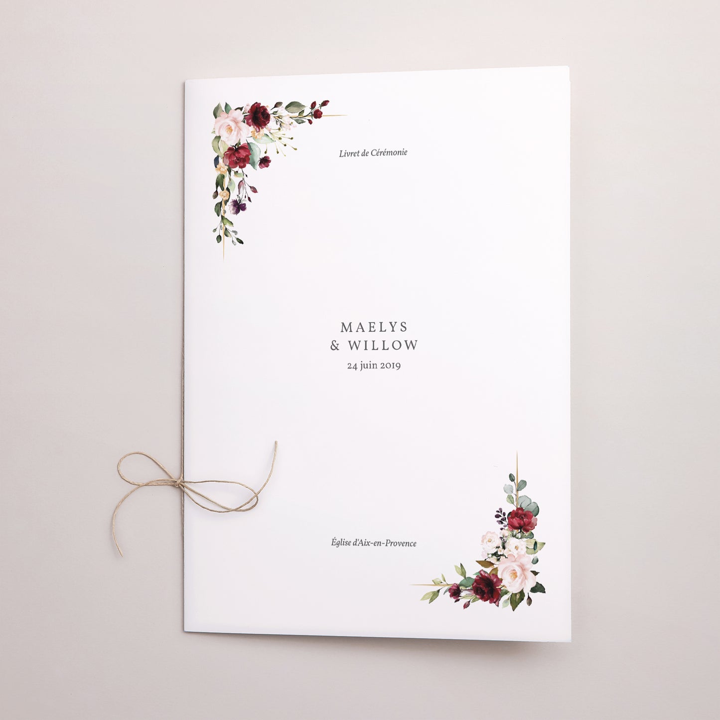 Livret de messe Mariage Double volet Couronne Marsala photo N° 1