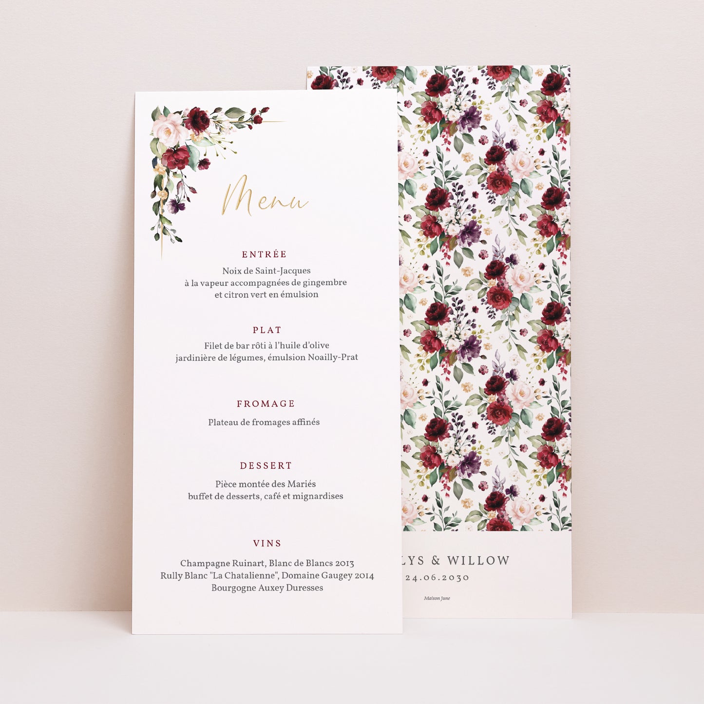 Menu Mariage Panoramique portrait Couronne Marsala photo N° 1