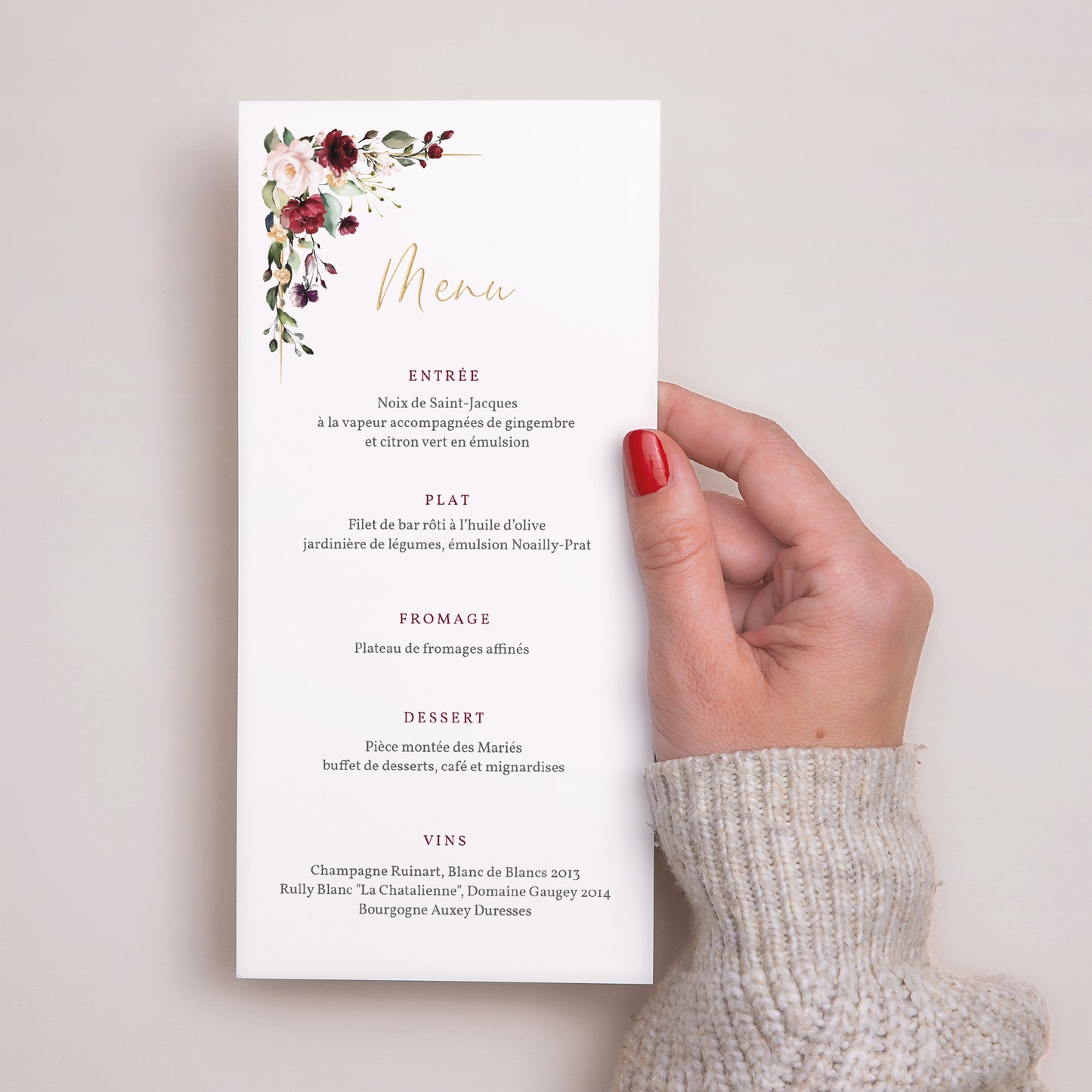 Menu Mariage Panoramique portrait Couronne Marsala photo N° 2