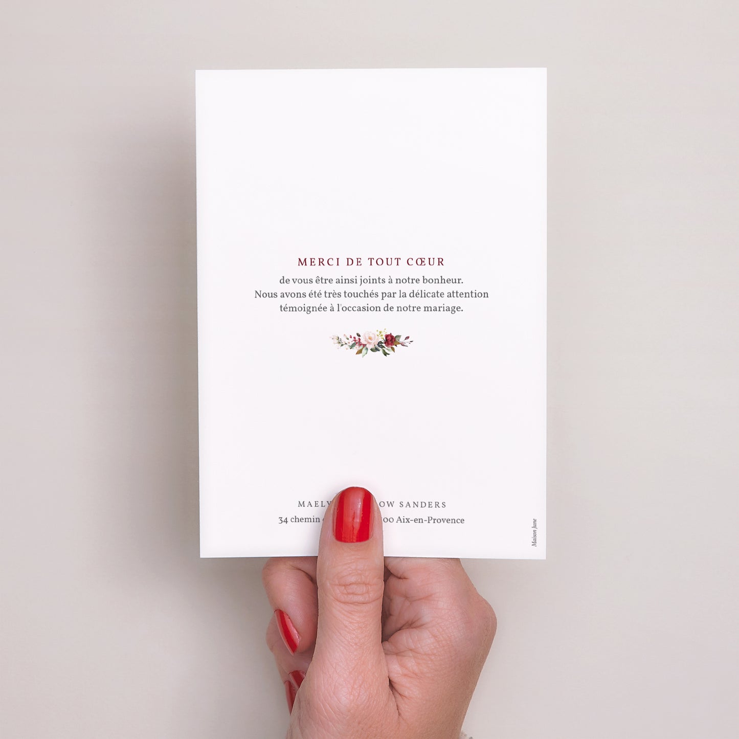 Remerciements Mariage Portrait Couronne Marsala photo N° 3