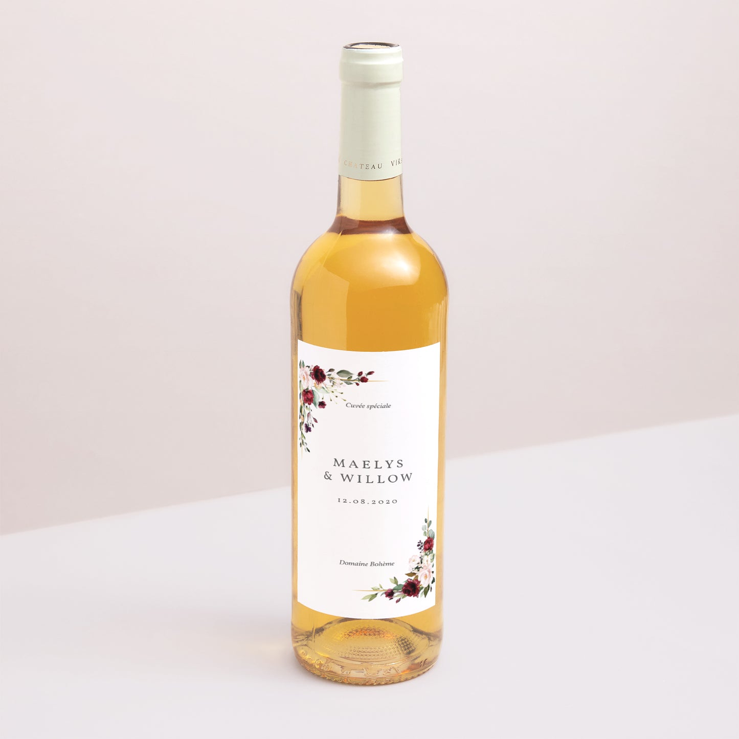 Etiquette bouteille Mariage Portrait Couronne Marsala photo N° 1