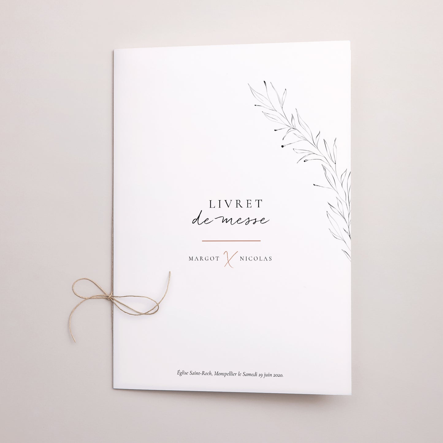 Livret de messe Mariage Double volet Calligraphie Cannelle photo N° 1