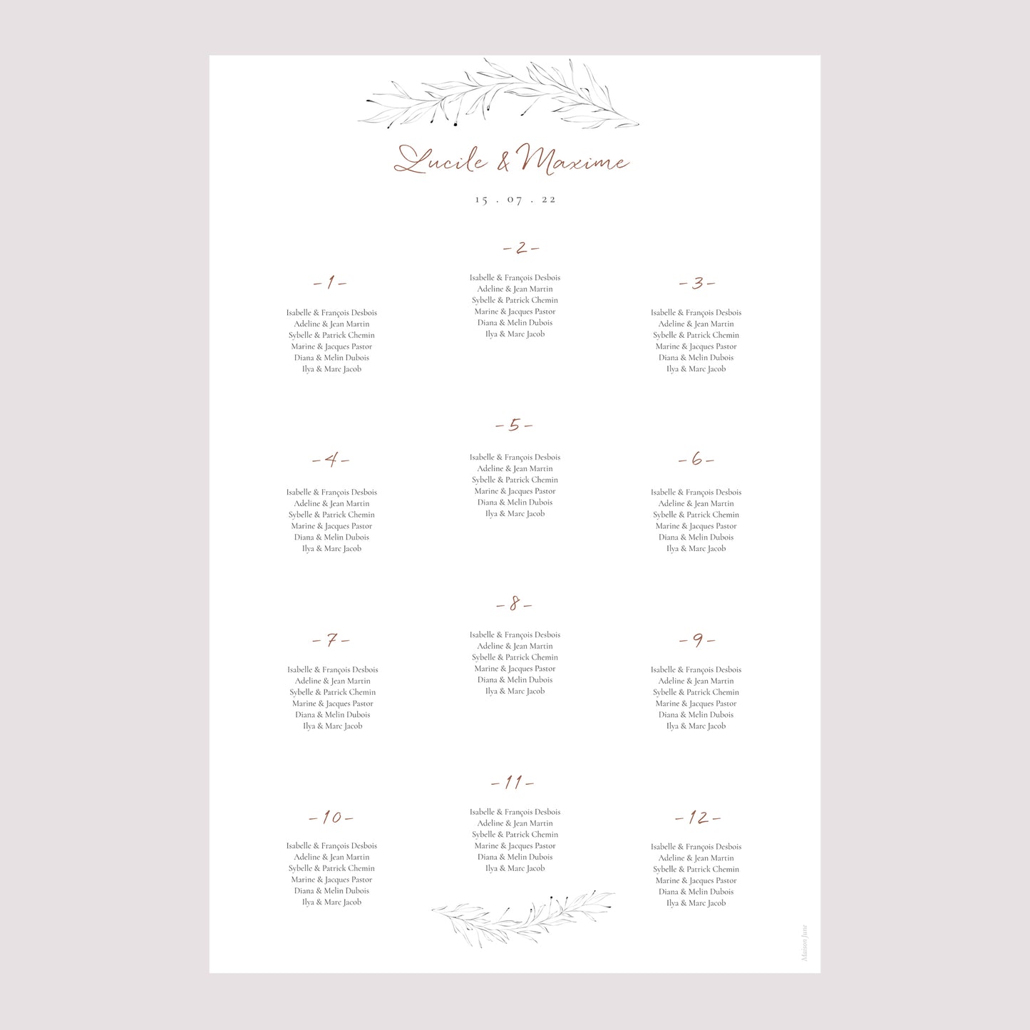 Plan de table Mariage Portrait Calligraphie Cannelle photo N° 2
