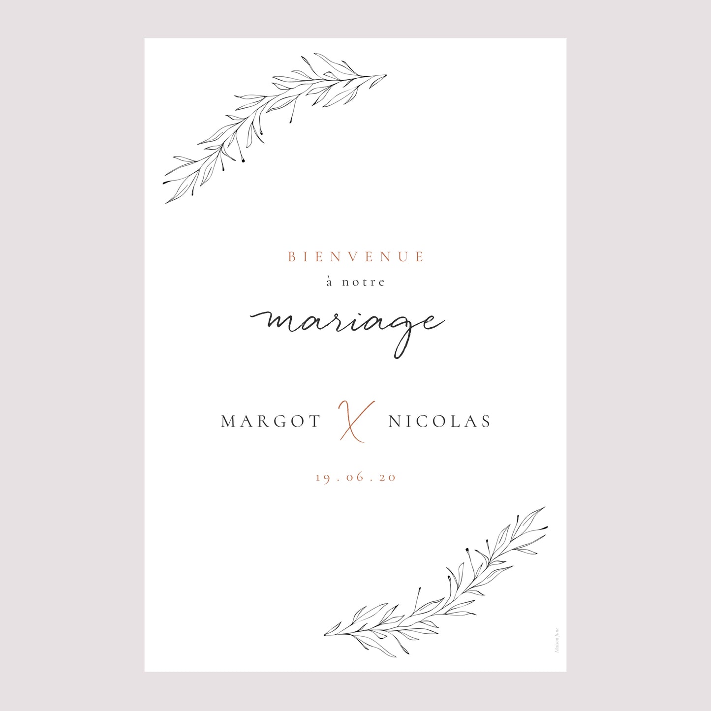Panneau bienvenue Mariage Portrait 60 x 90 cm Calligraphie Cannelle photo N° 2