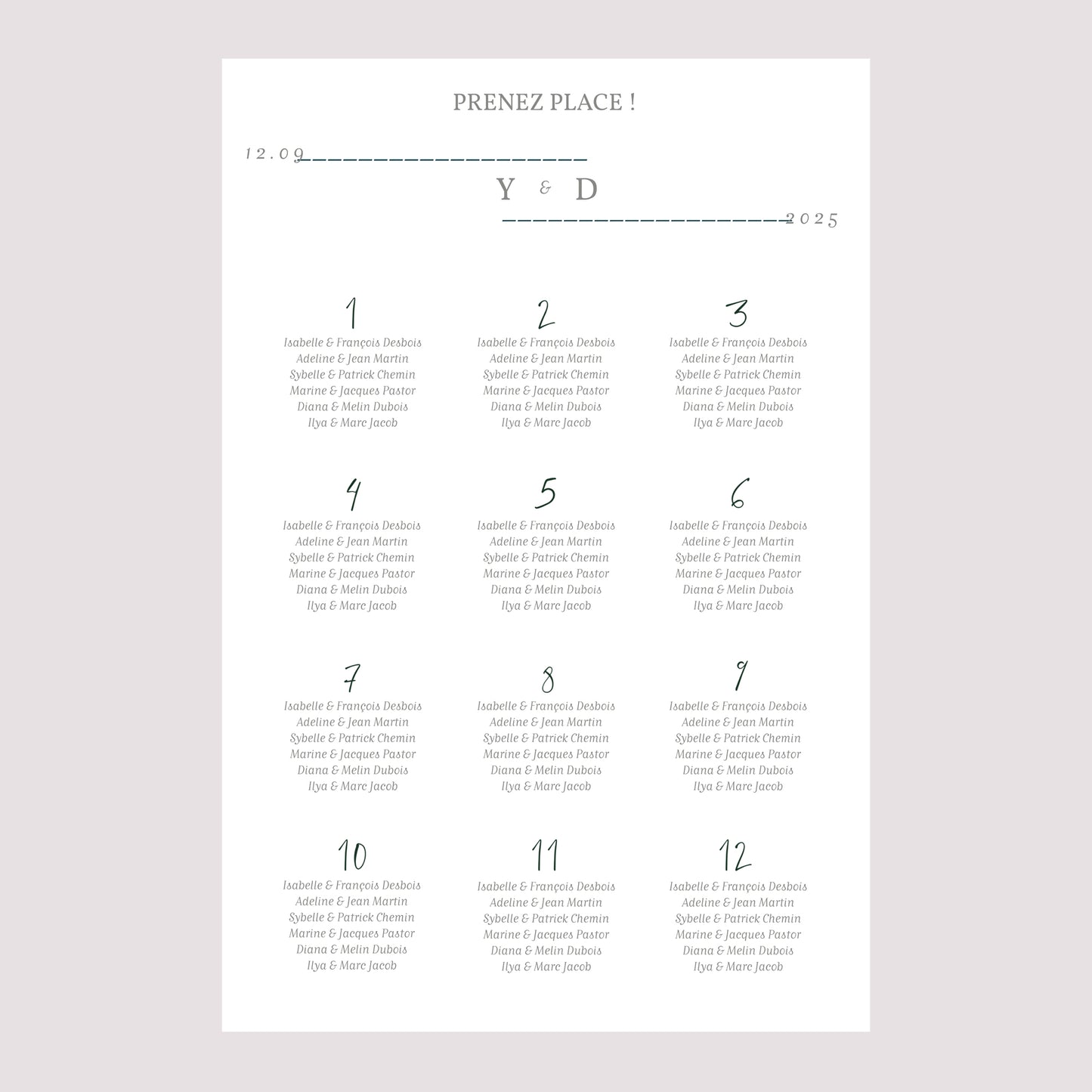 Plan de table Mariage Portrait 60 x 90 cm Eucalyptus photo N° 2