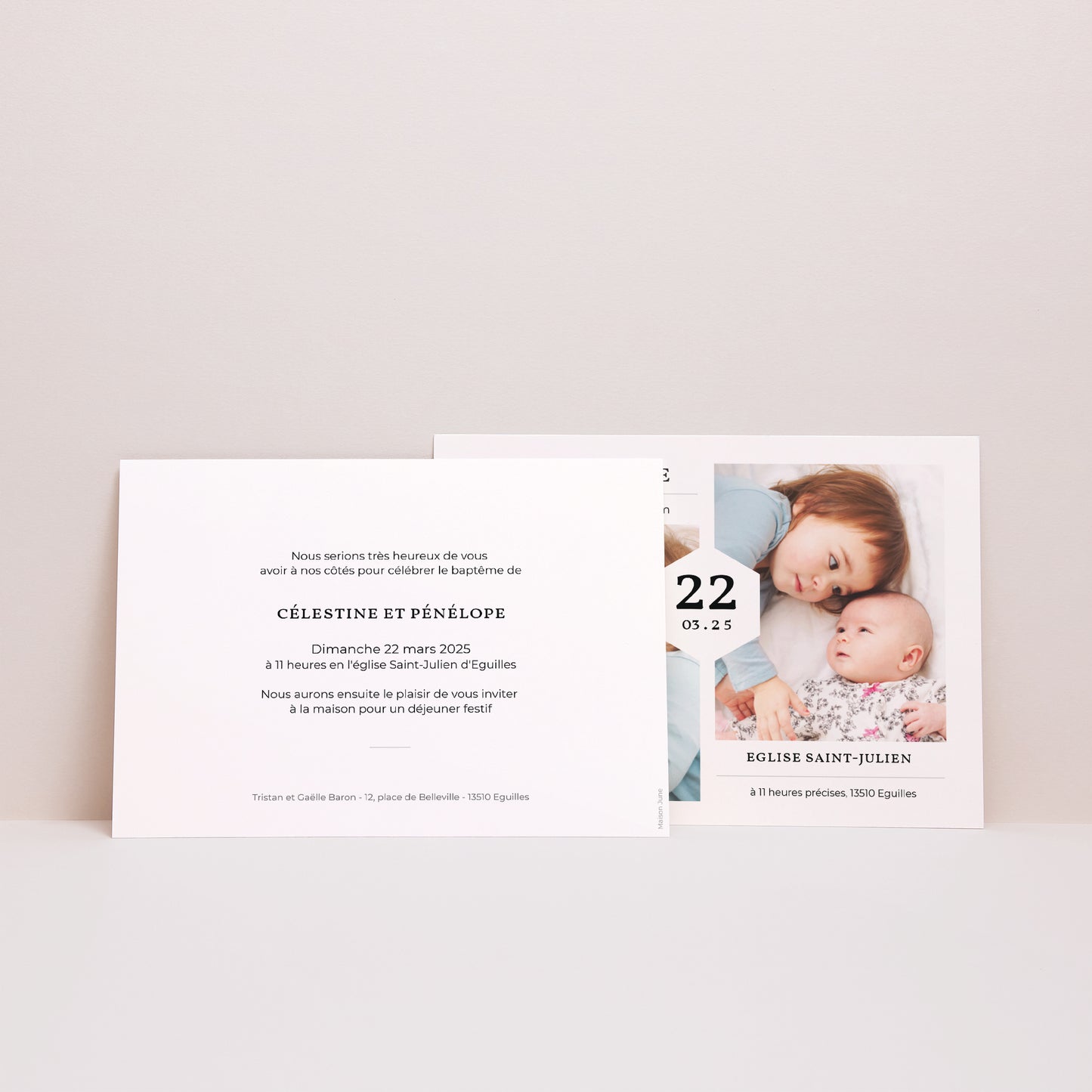 Faire-part Baptême Paysage Baptême soeurs photo N° 3