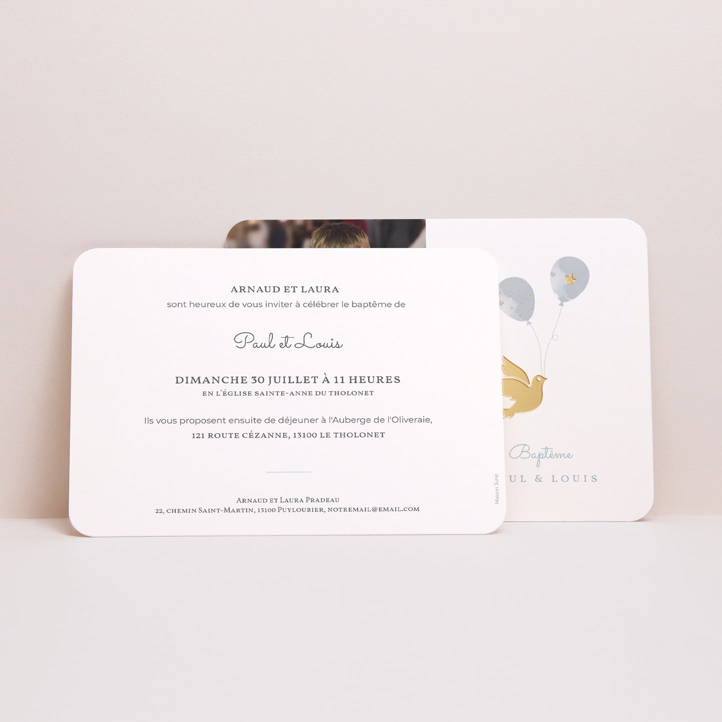 Faire-part Baptême Paysage, bords arrondis Baptême fratrie III photo N° 3