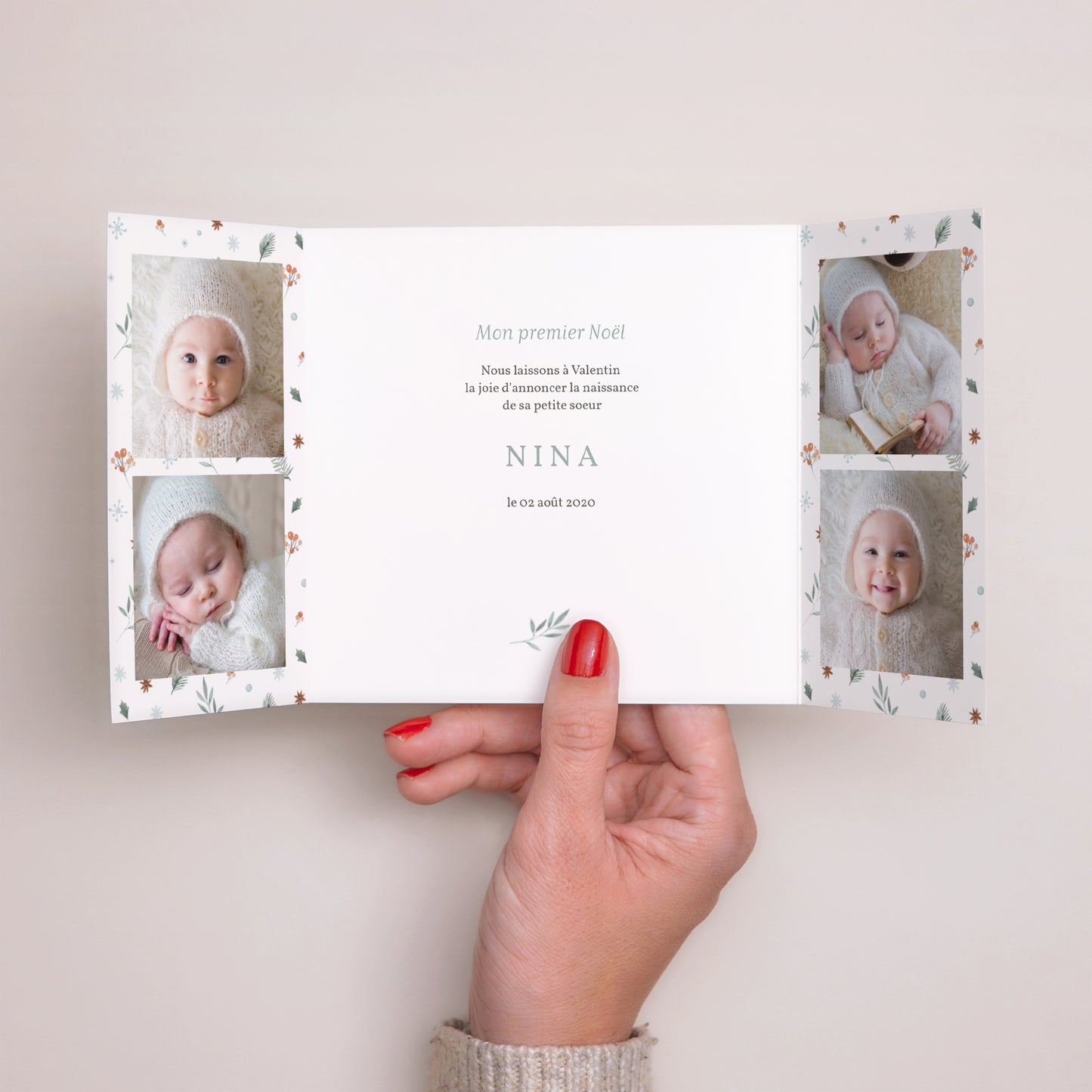 Faire-part Naissance Triptyque ouverture fenêtre Noël Liberty photo N° 2