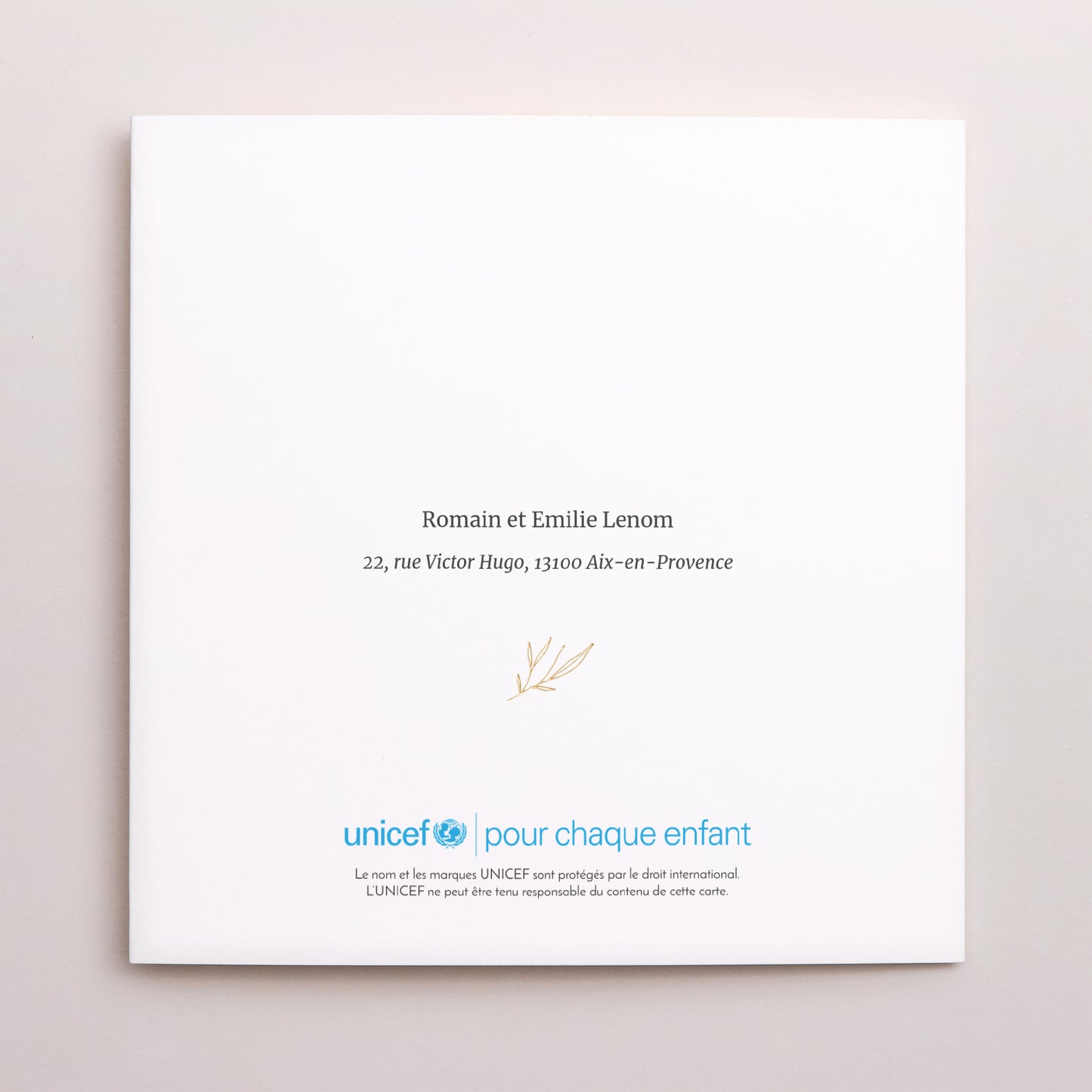 Faire-part Naissance Carré double volet Initiale Florale photo N° 3