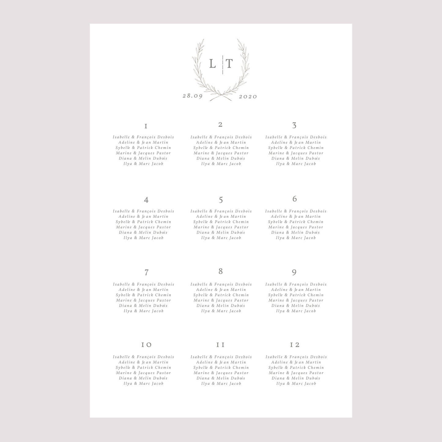 Plan de table Mariage Portrait 60 x 90 cm Kinfolk floral photo N° 2