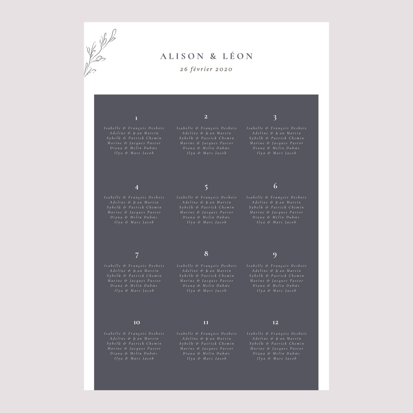 Plan de table Mariage Portrait 60 x 90 cm Inspiration Kinfolk photo N° 2