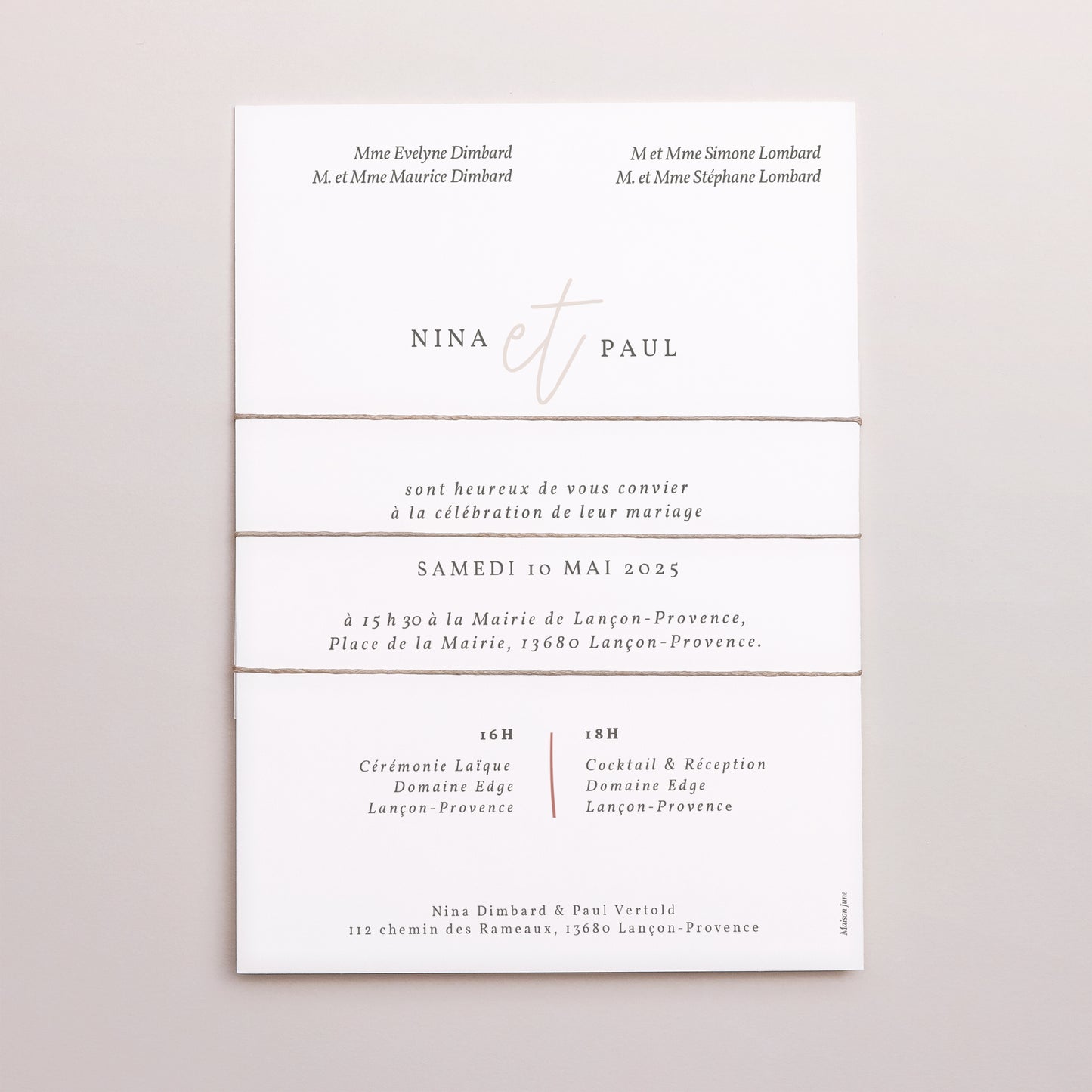 Faire-part Mariage 3 cartes, ruban Esprit bohème photo N° 4