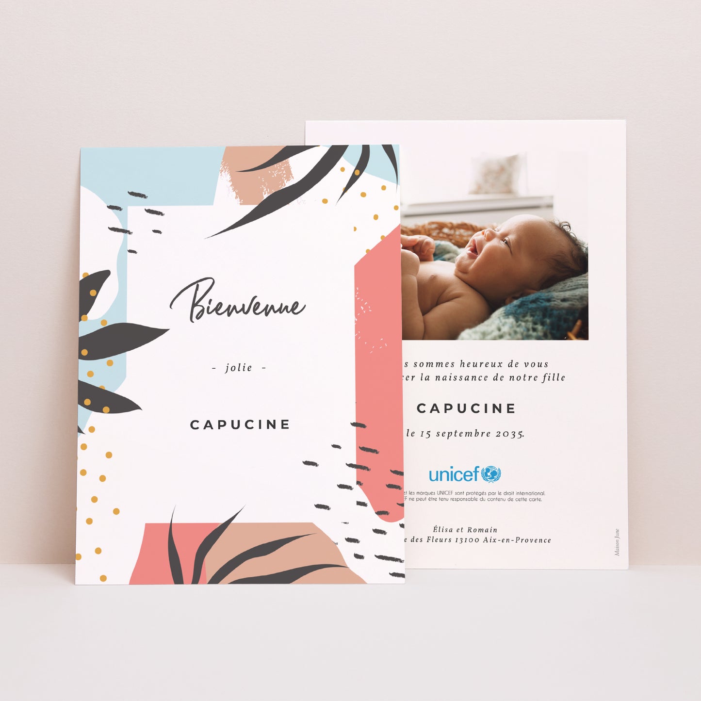 Faire-part Naissance Portrait Artsy Color photo N° 1
