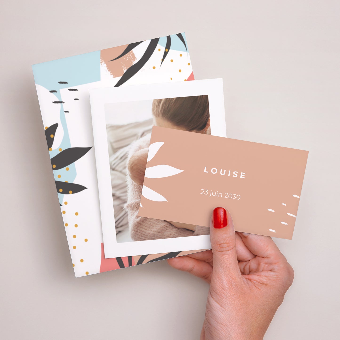 Faire-part Naissance 3 cartes, ruban Esprit Artsy photo N° 3