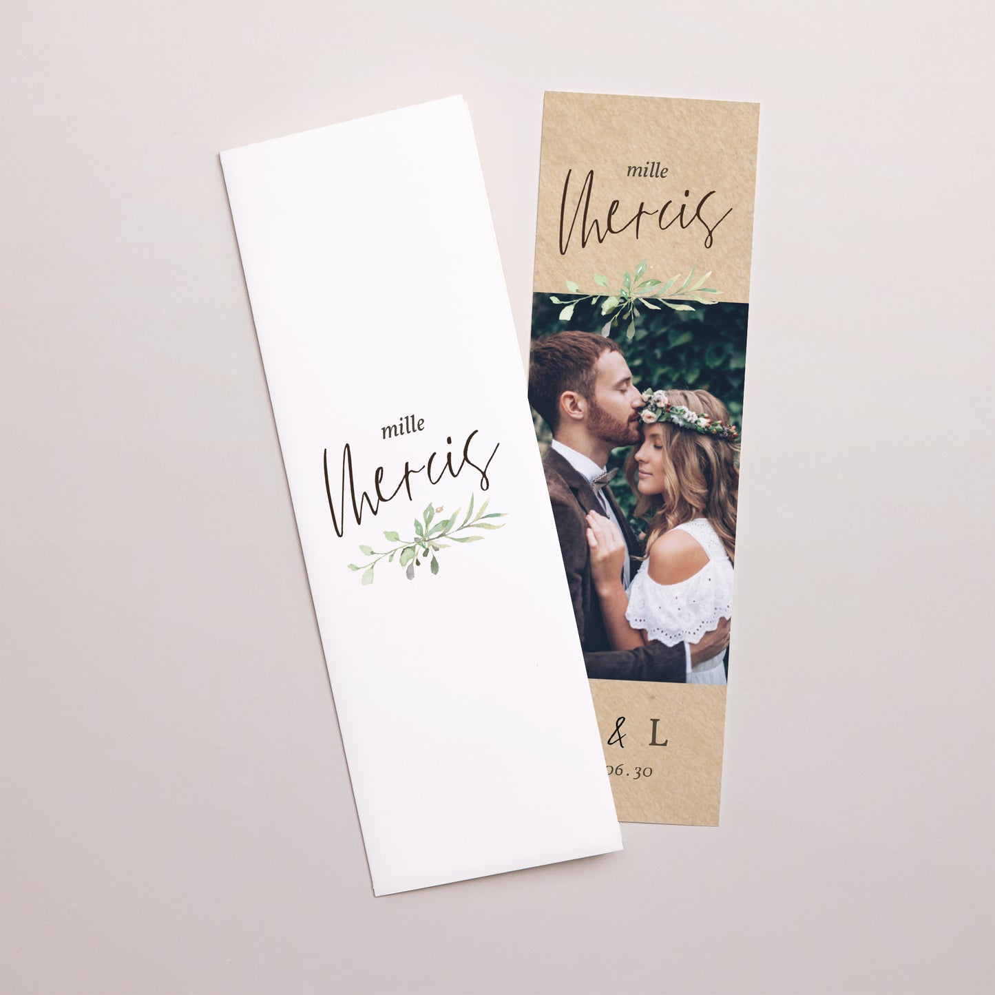 Remerciements Mariage Marque-page photo Cadre Feuillage photo N° 1
