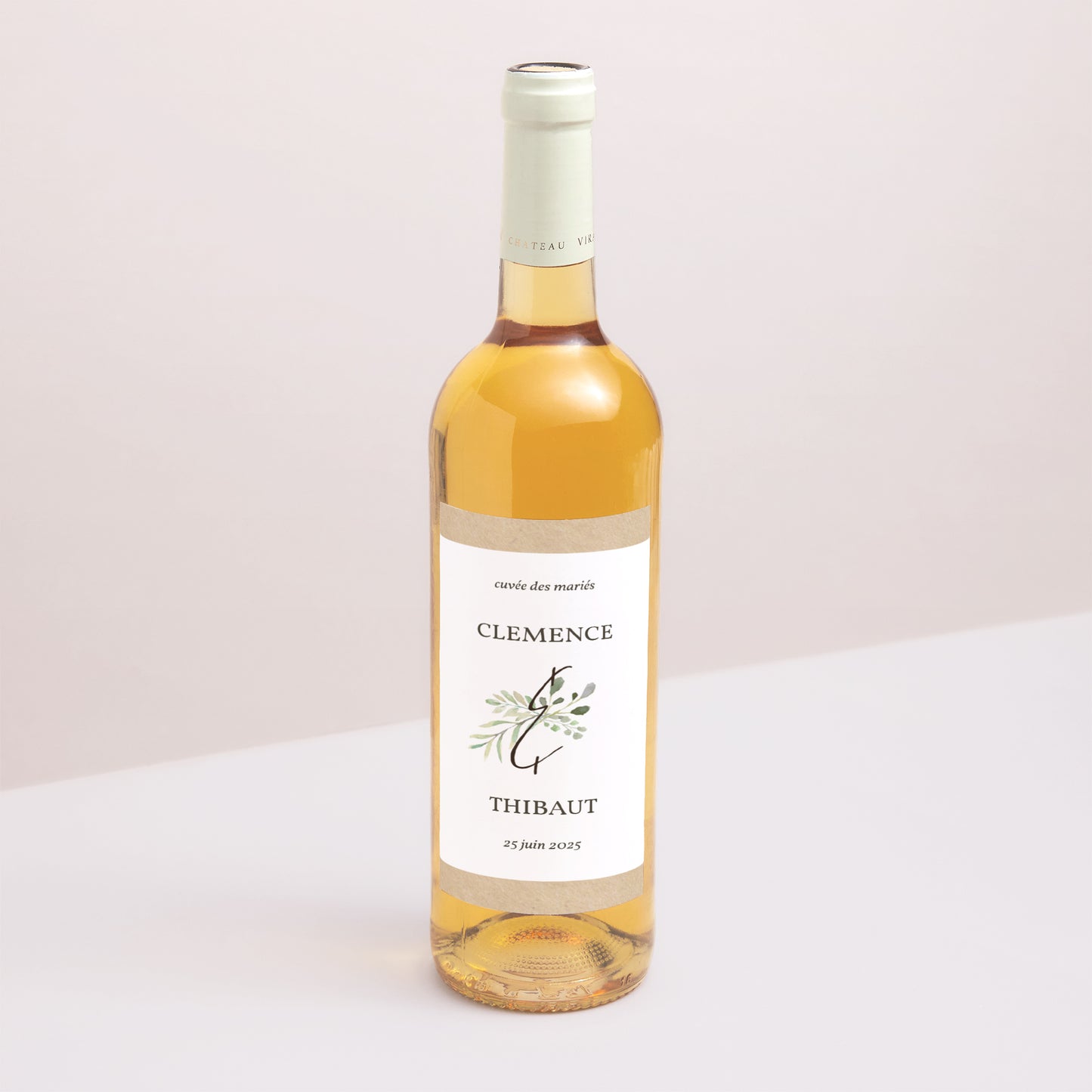 Etiquette bouteille Mariage Portrait Cadre Feuillage photo N° 1