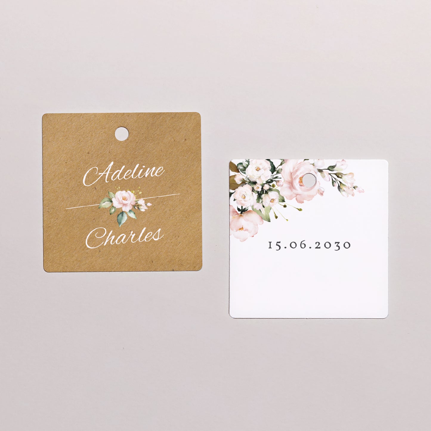Etiquette perforée Mariage Carrée Romantique Kraft photo N° 1