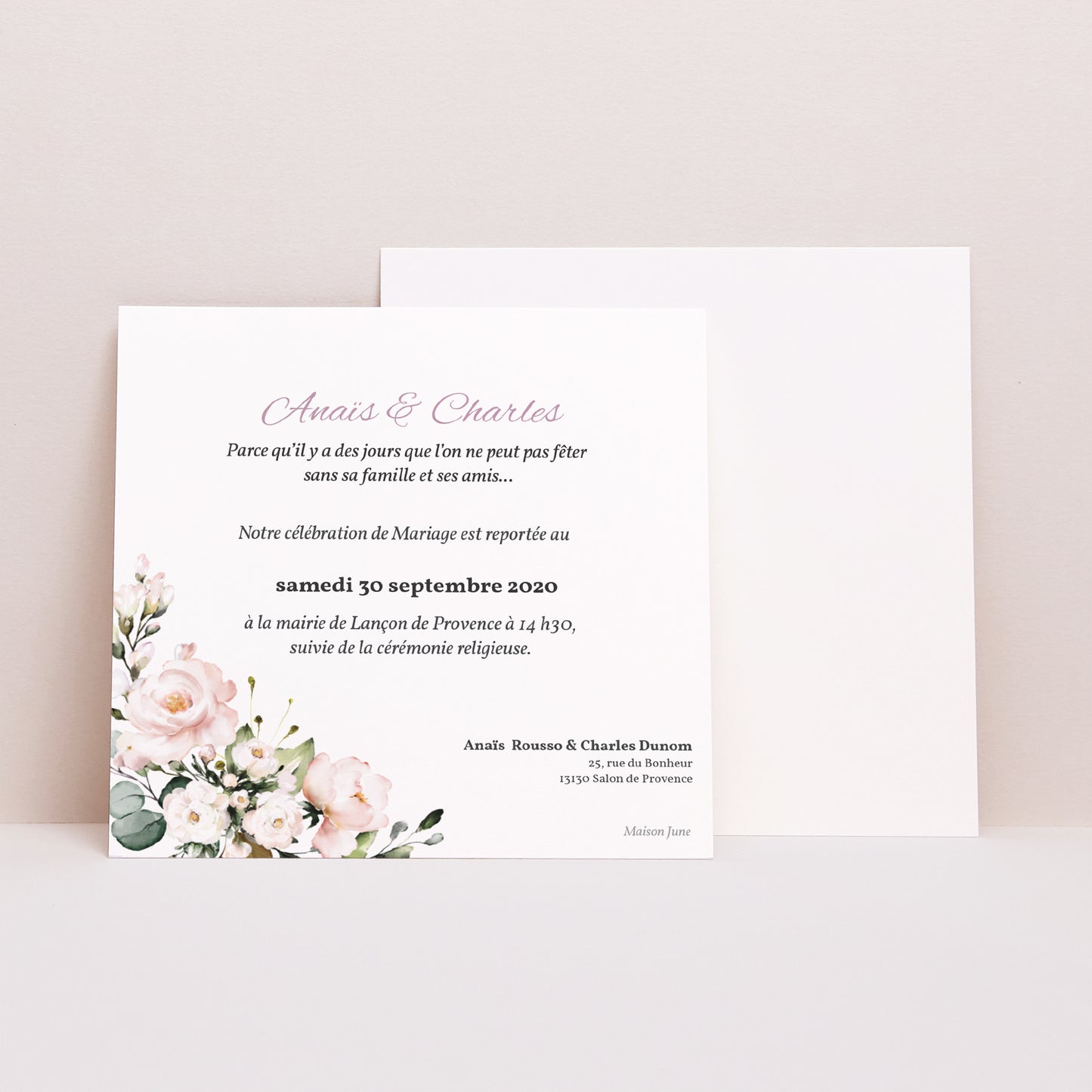 Invitations Mariage Carré Romantique Kraft photo N° 1