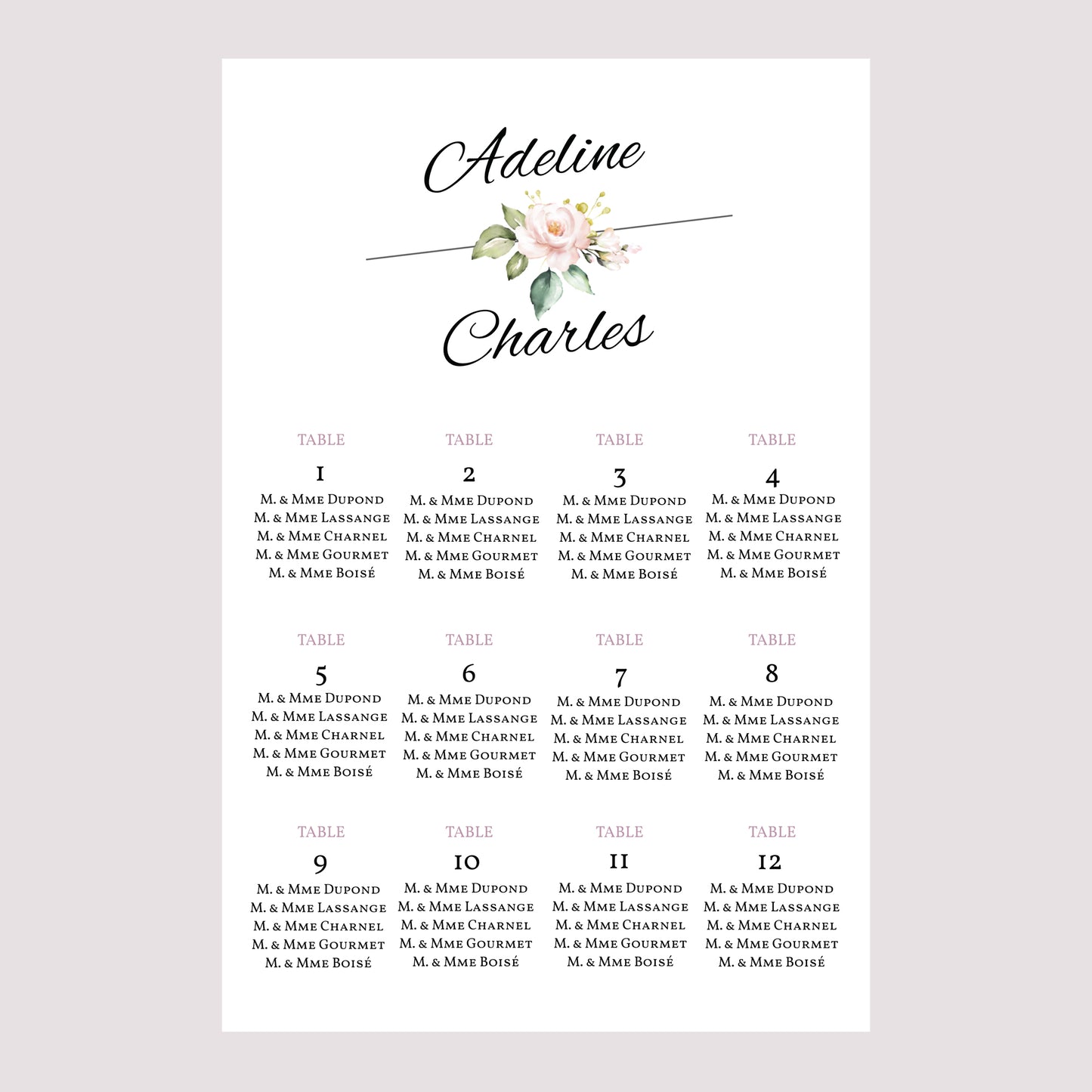Plan de table Mariage Portrait Romantique Kraft photo N° 2