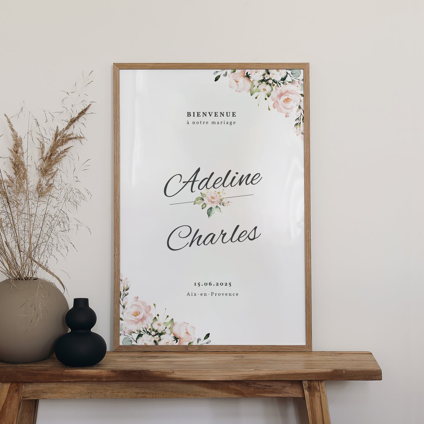 Panneau bienvenue Mariage Portrait 60 x 90 cm Romantique Kraft photo N° 2