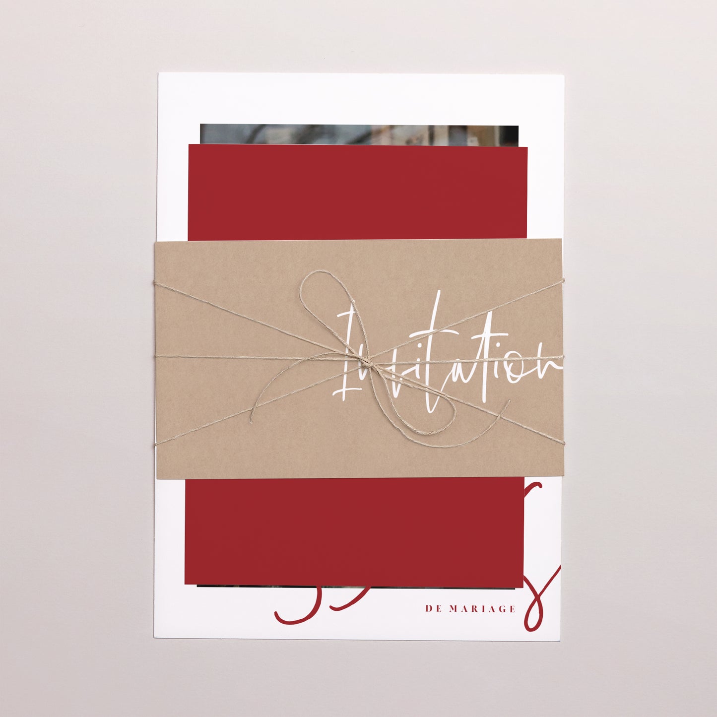 Invitations Anniversaire de mariage 3 cartes, ruban Noces Rubis photo N° 1