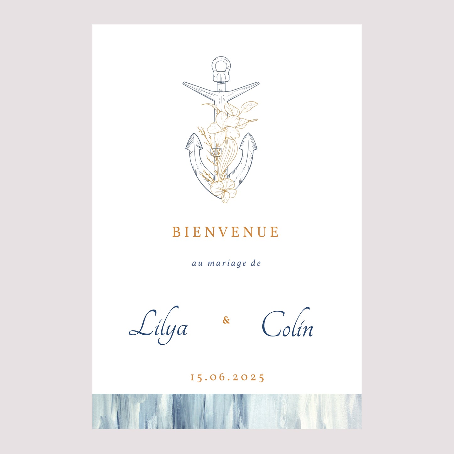 Panneau bienvenue Mariage Portrait 60 x 90 cm Côté Mer photo N° 2