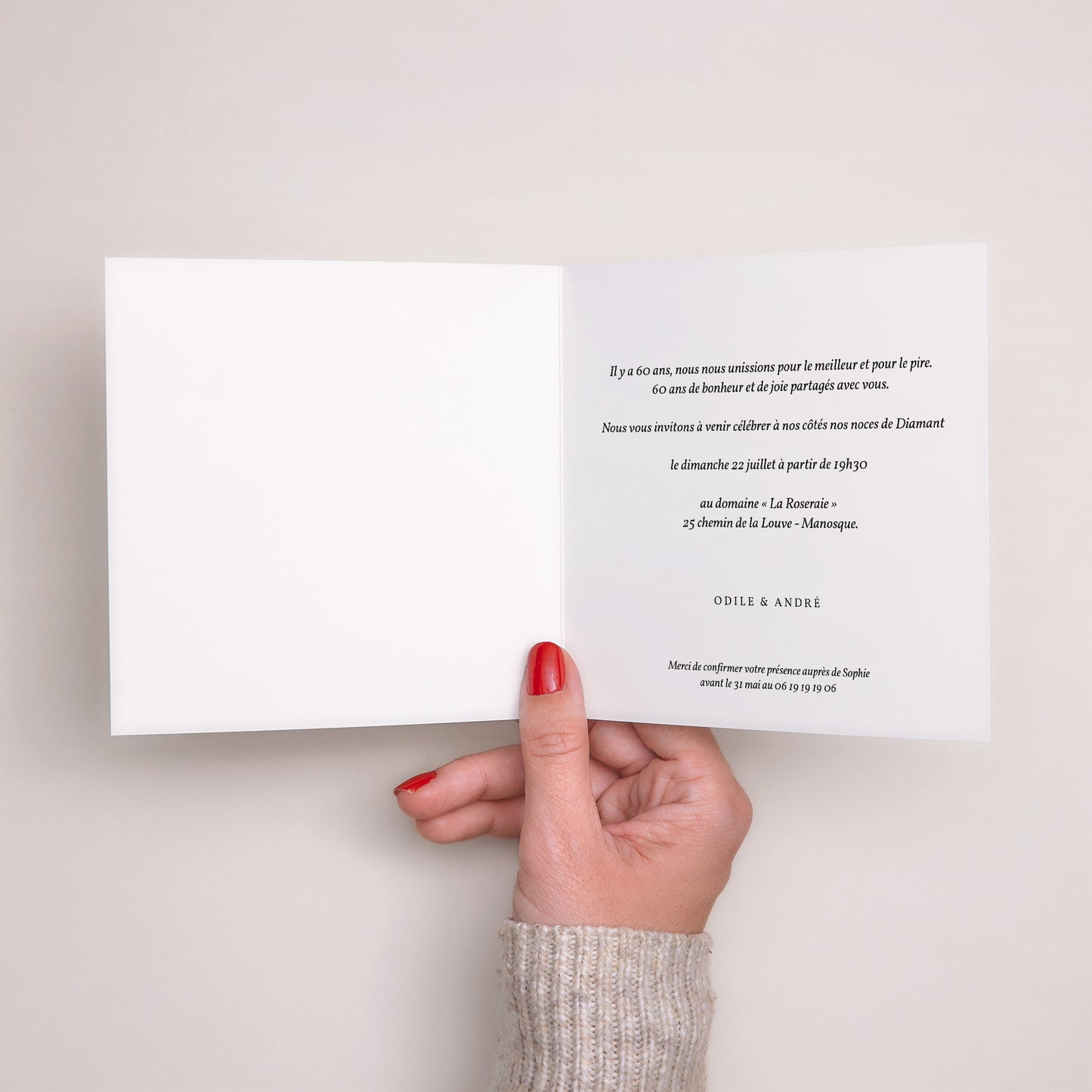 Invitations Anniversaire de mariage Carré double volet Noces diamant - 60 ans photo N° 2