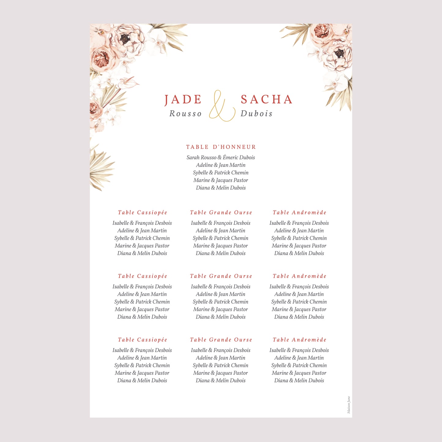 Plan de table Mariage Portrait Carré Bohème photo N° 2