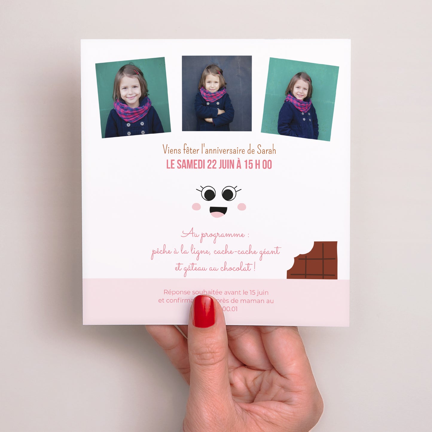 Invitations Anniversaire Enfant Carré Chocolatée ! photo N° 3