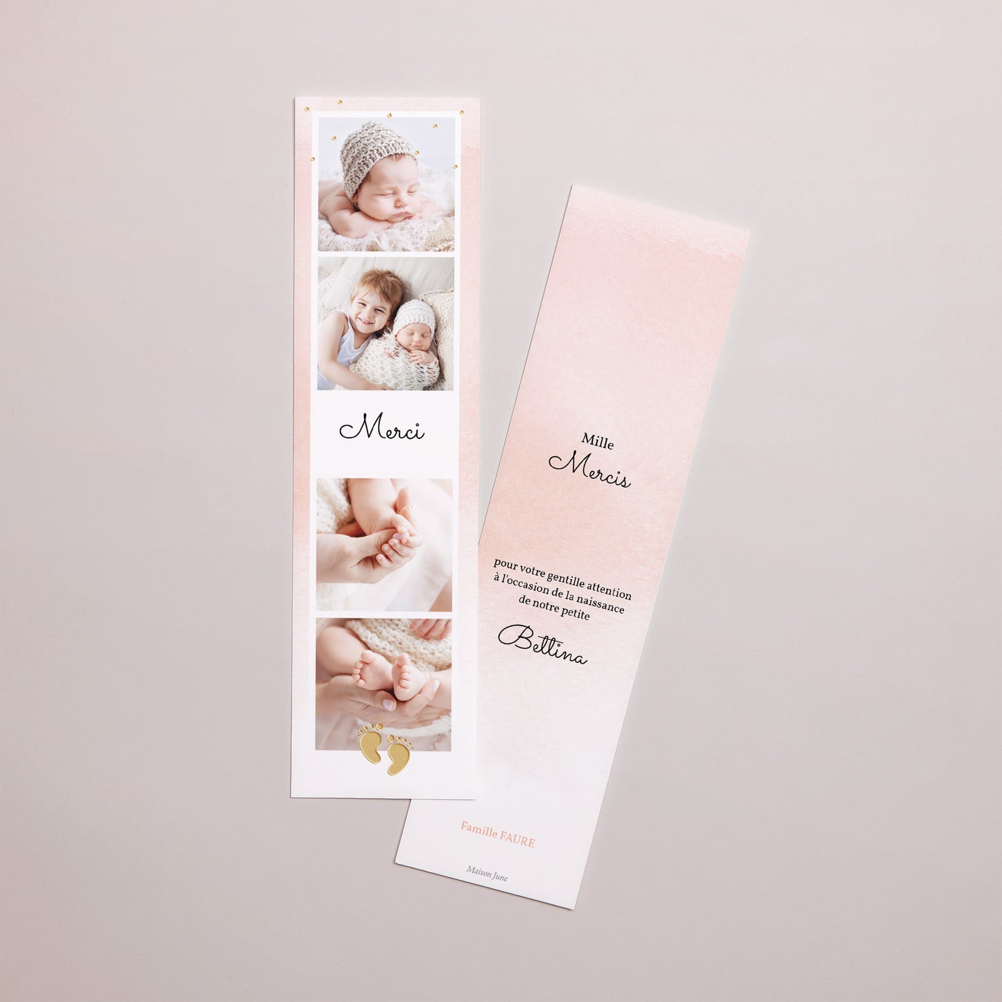 Remerciements Naissance Marque-page Belles Empreintes, dorure photo N° 1