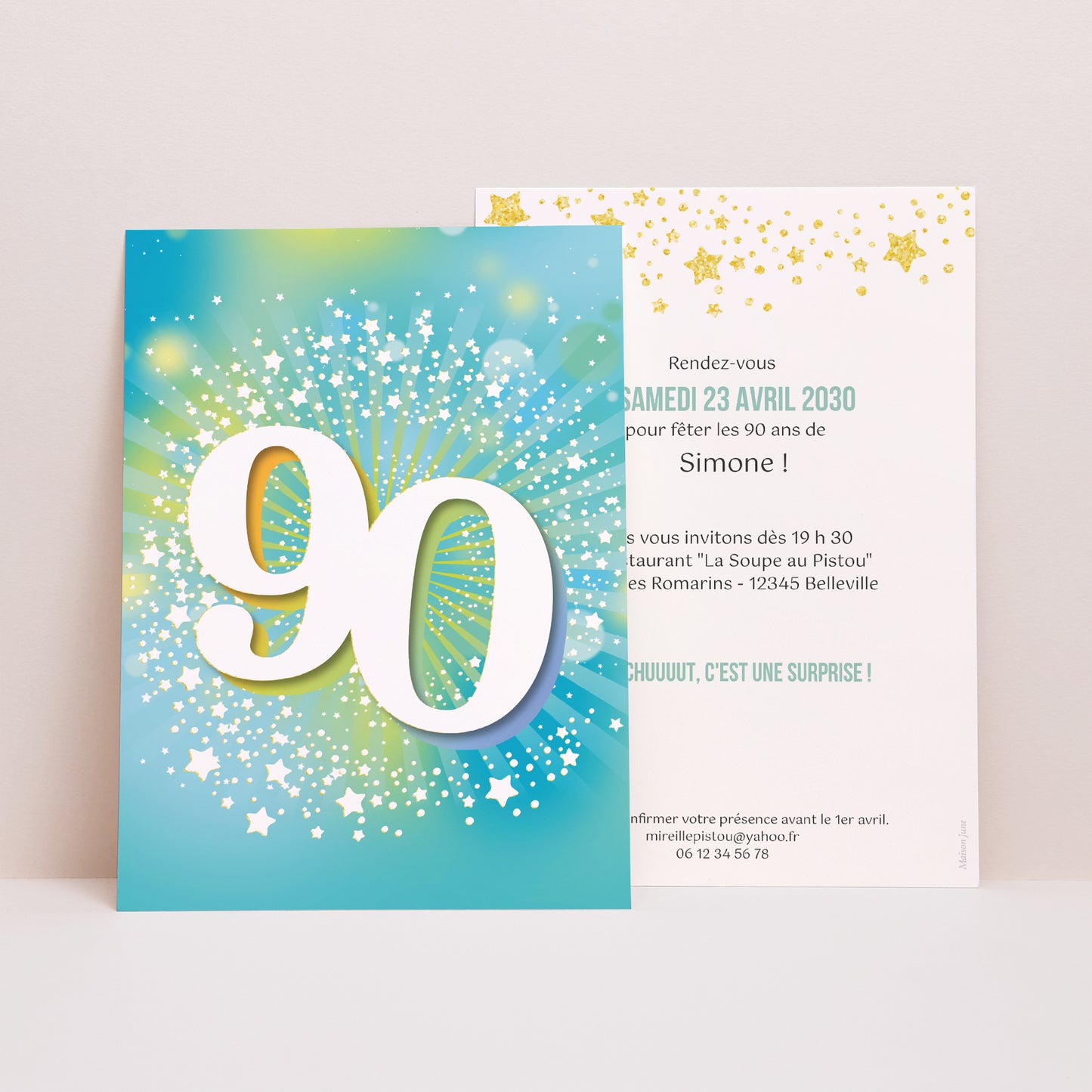 Invitations Anniversaire Adulte Portrait 90 ans, Festive, Vernis photo N° 1