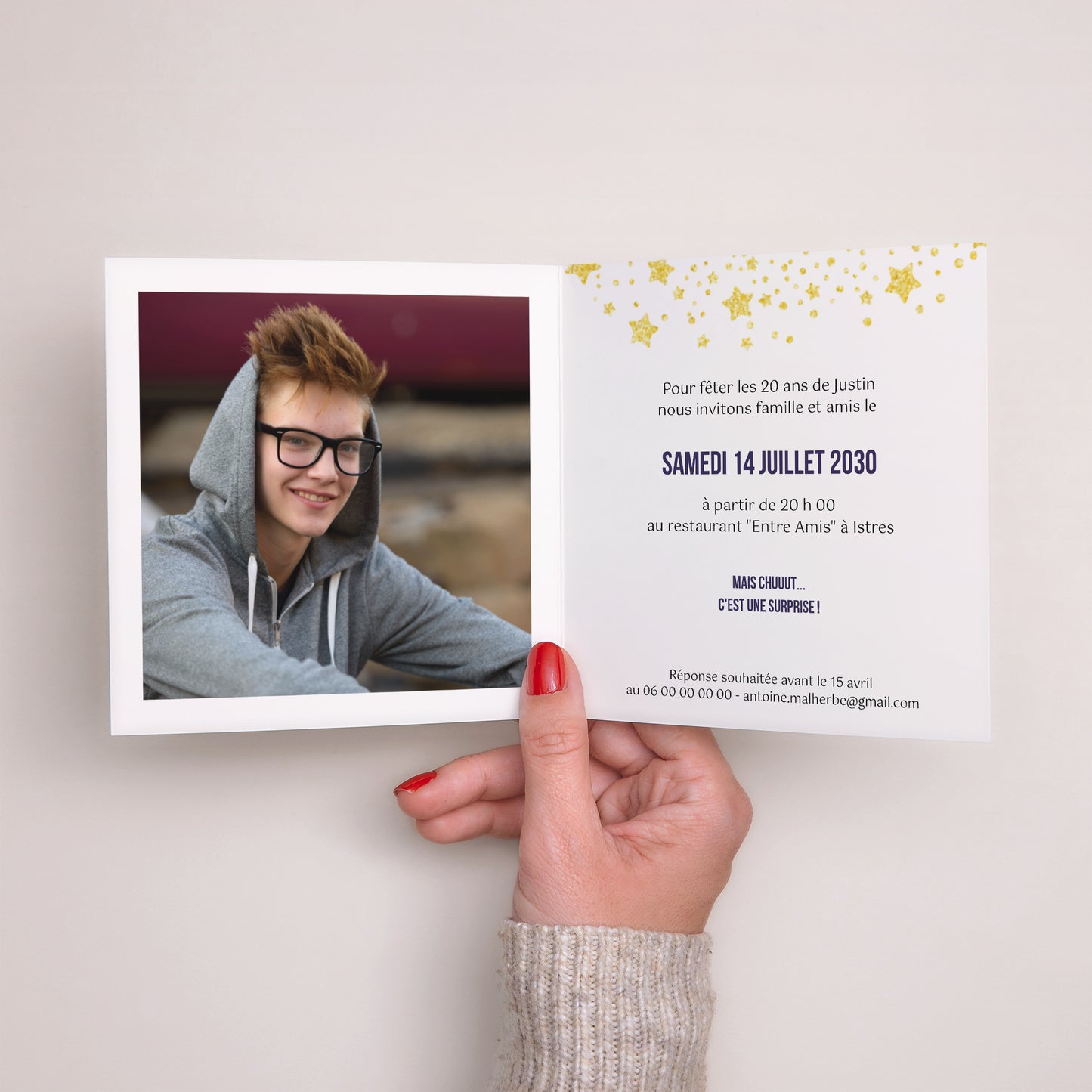 Invitations Anniversaire Adulte Carré double volet 20 ans, Festive, Vernis photo N° 2