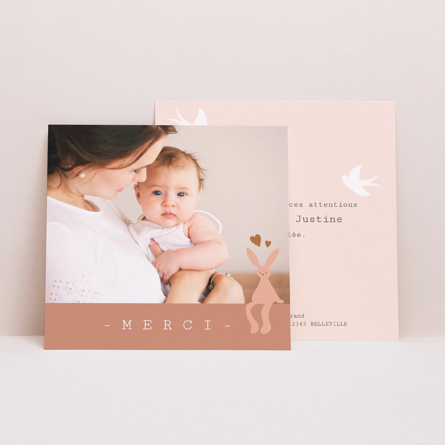 Remerciements Naissance Carré Robe rose, photos, marque-page photo N° 1