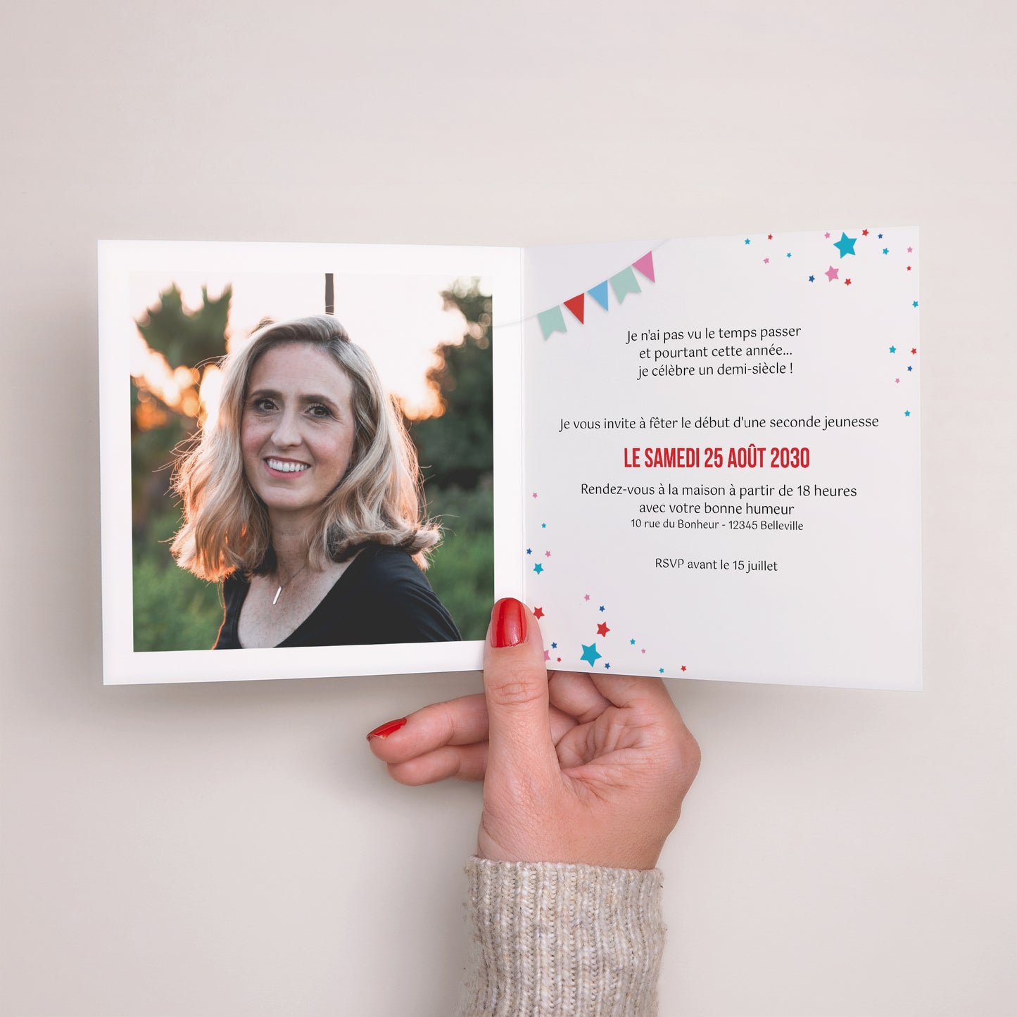 Invitations Anniversaire Adulte Carré double volet 50 ans, Cirque, Vernis photo N° 2