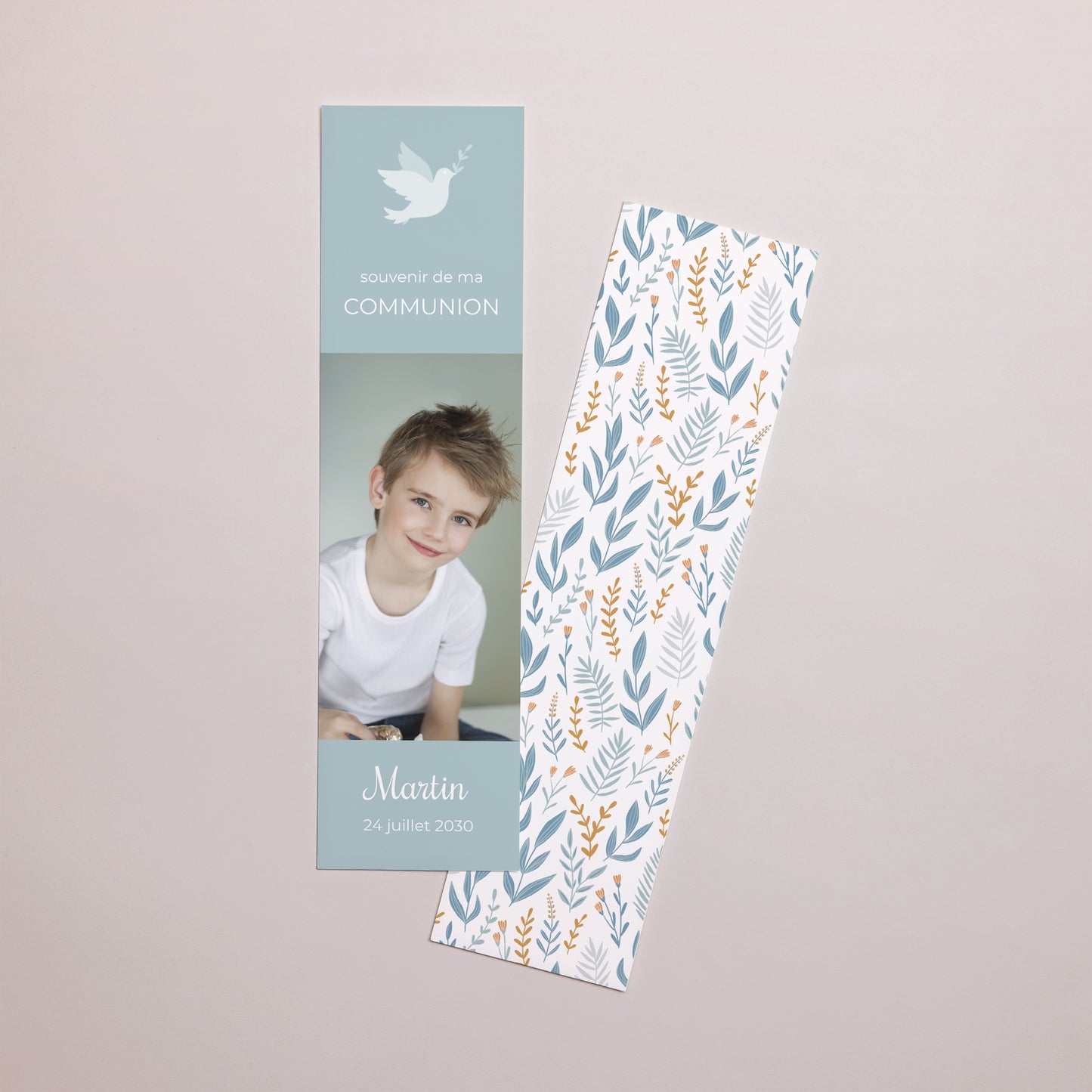 Marque-page Communion Marque-page Colombe et Fleurs bleues photo N° 1