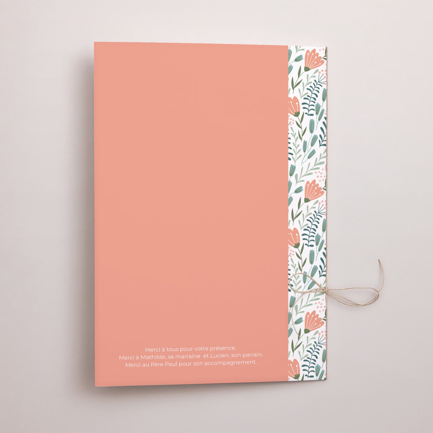 Livret de messe Baptême Double volet Colombe, bandeau floral, rose photo N° 3