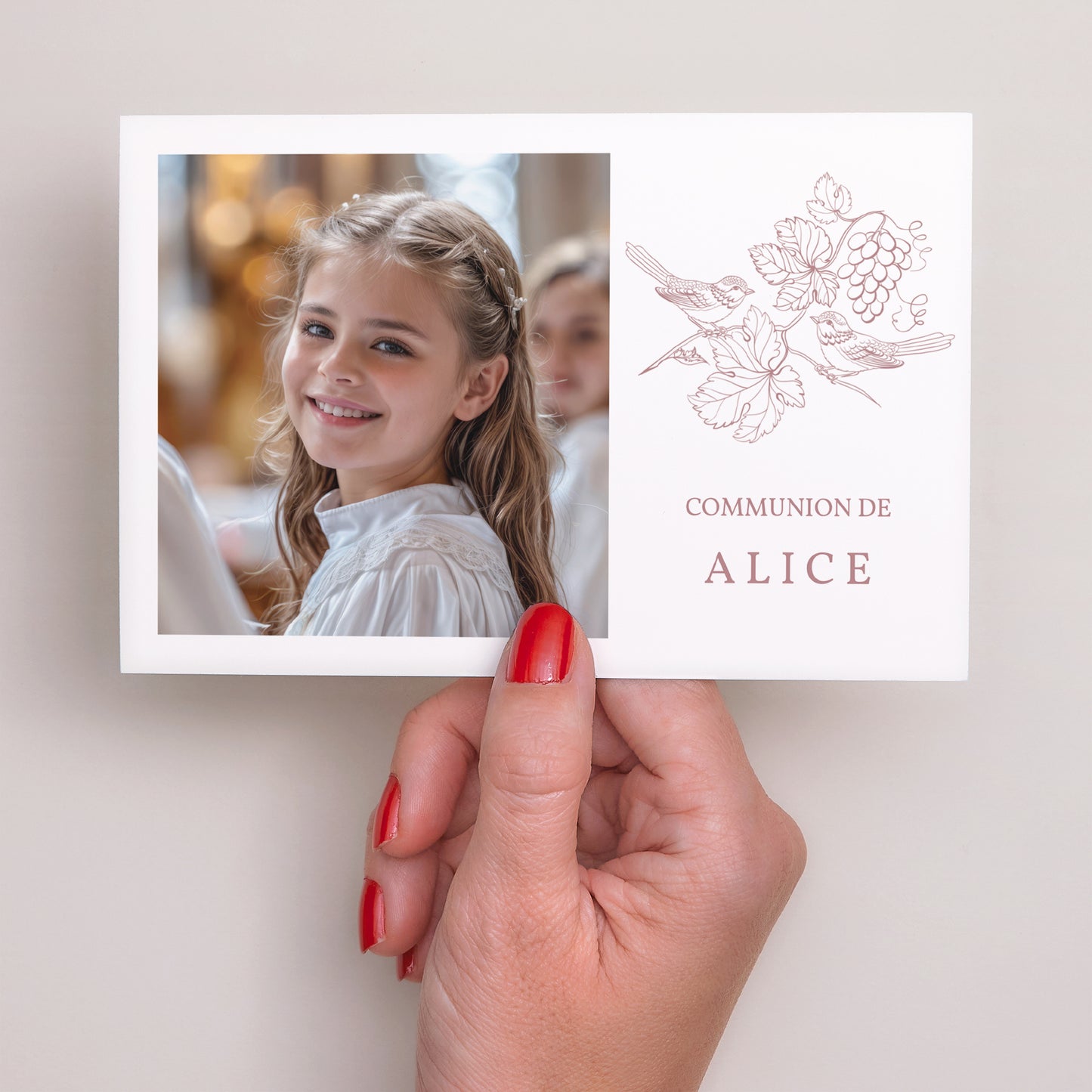 Faire-part Communion Paysage Oiseaux et Photo, vigne, rose photo N° 3