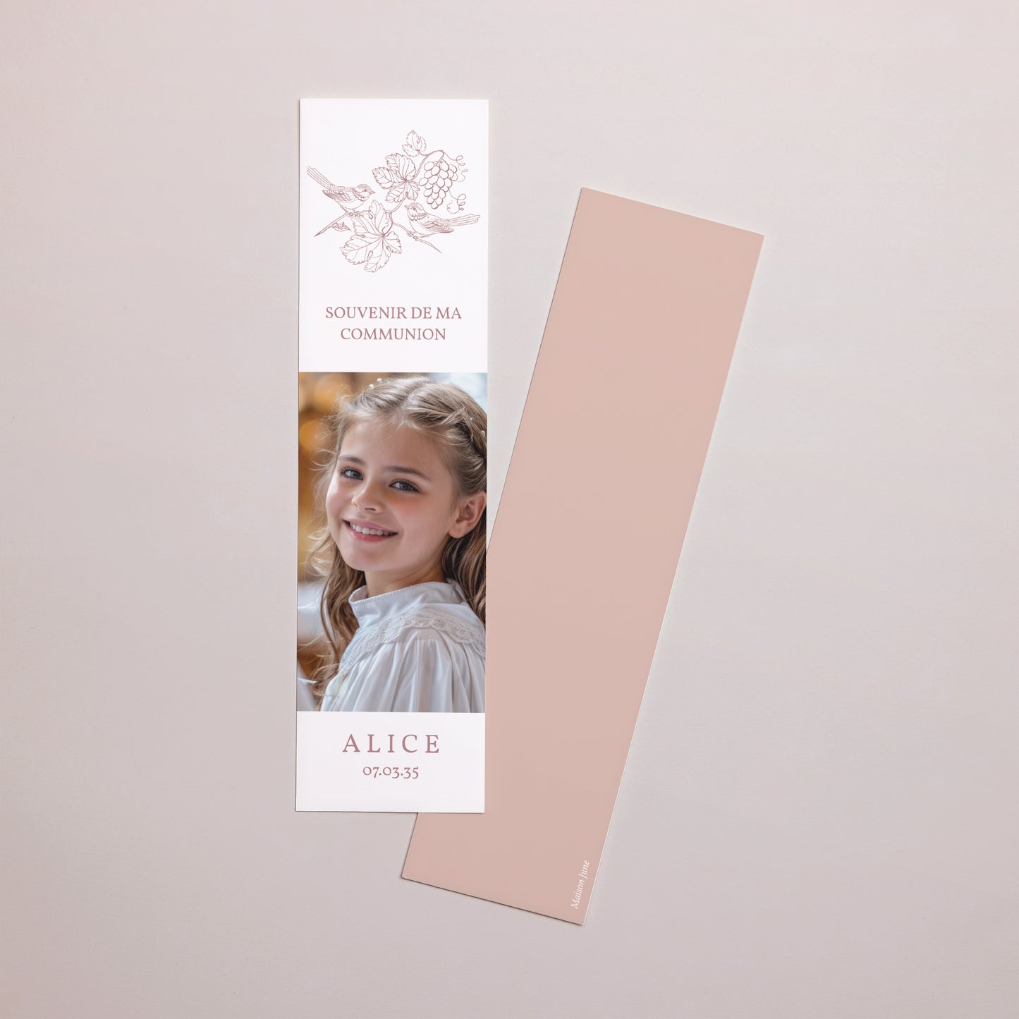 Marque-page Communion Marque-page Oiseaux et Photo, vigne, rose photo N° 1