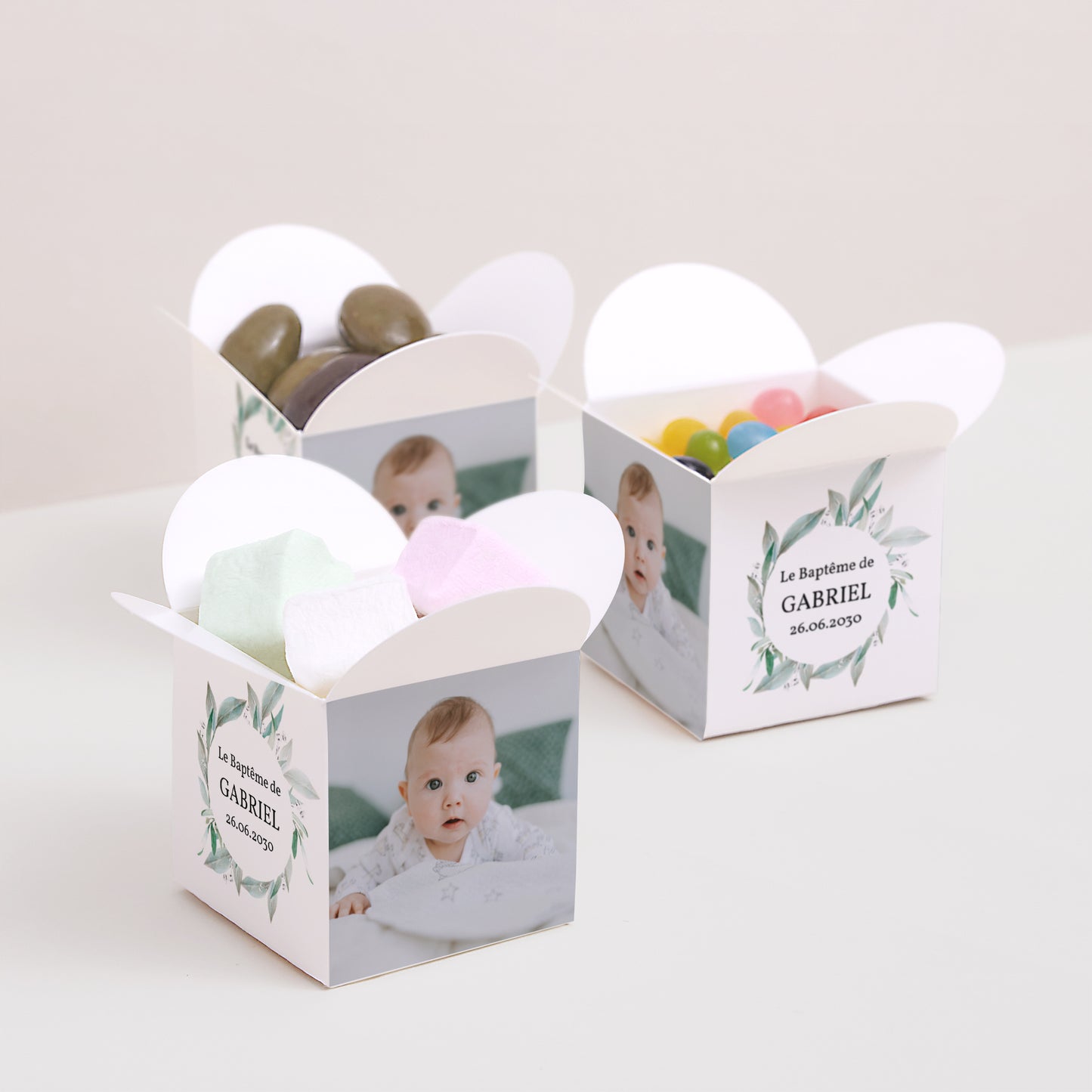 Boîte à dragées Baptême Ouverture papillon Couronne florale II photo N° 3