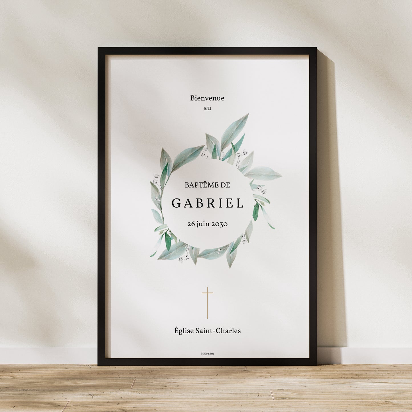 Panneau bienvenue Baptême Portrait 60 x 90 cm Couronne florale II photo N° 1