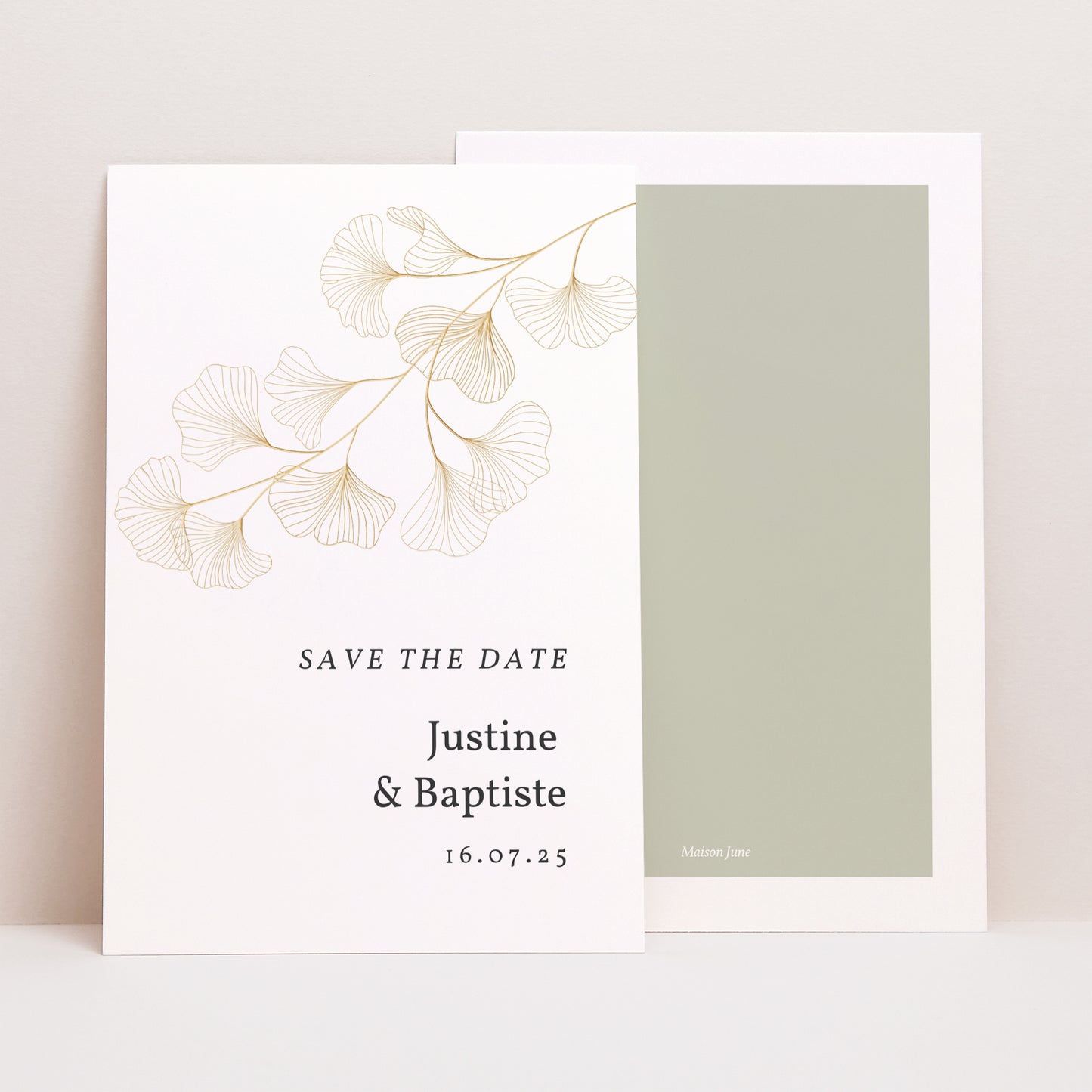 Save the date Mariage Portrait Ginkgo Biloba, Feuilles d'or photo N° 1