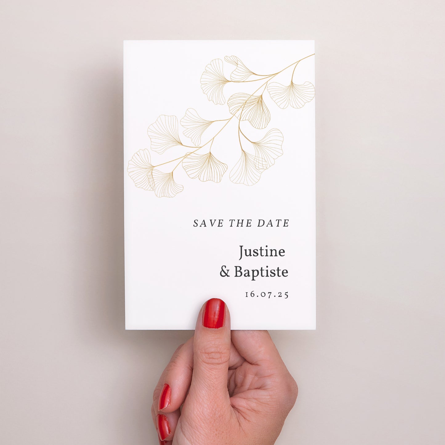 Save the date Mariage Portrait Ginkgo Biloba, Feuilles d'or photo N° 2