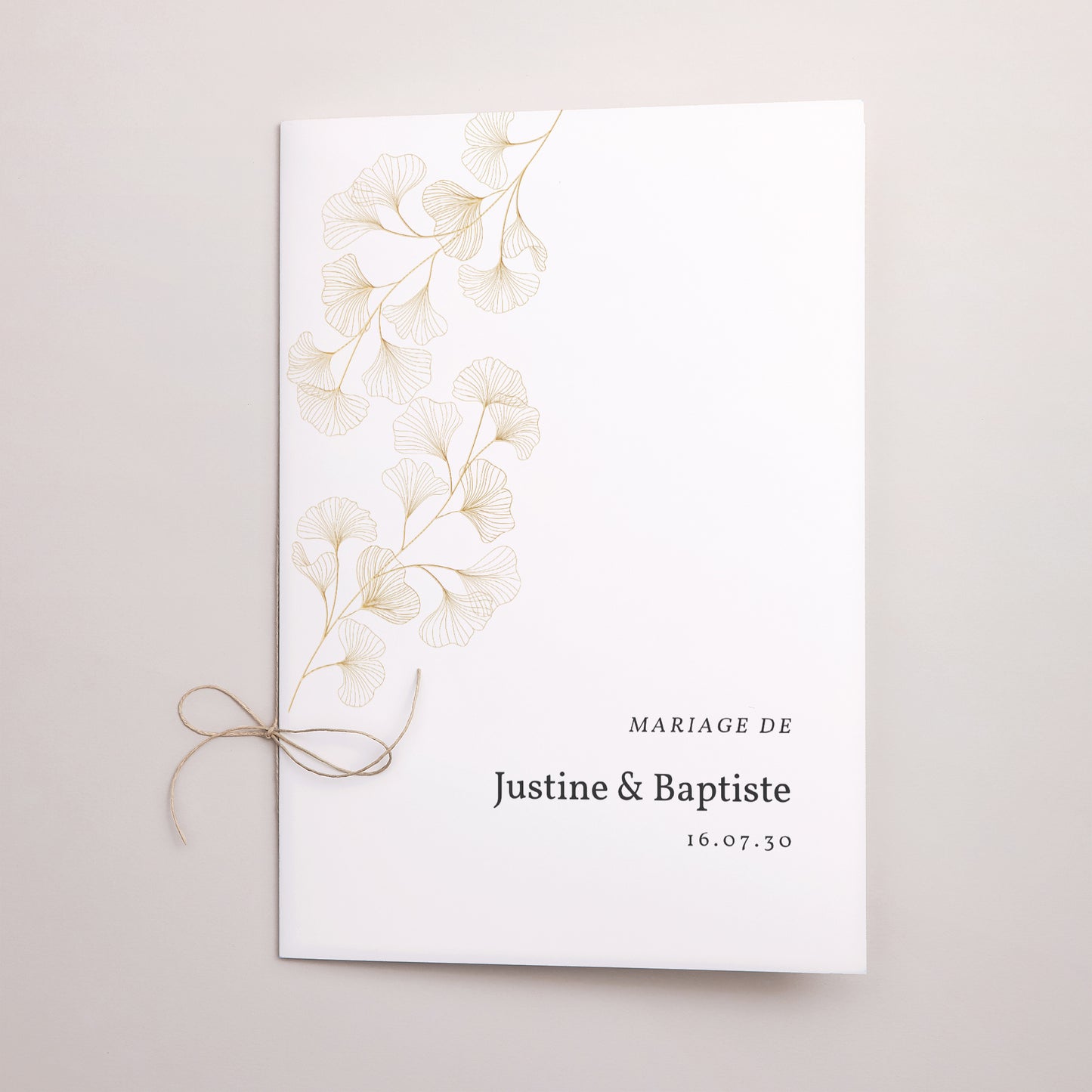Livret de messe Mariage Double volet Ginkgo Biloba, Feuilles d'or photo N° 1