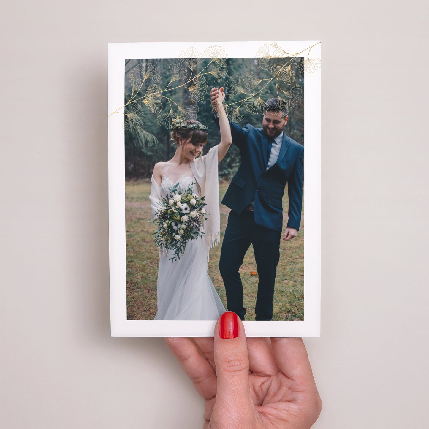 Remerciements Mariage Portrait Ginkgo Biloba, Feuilles d'or photo N° 2